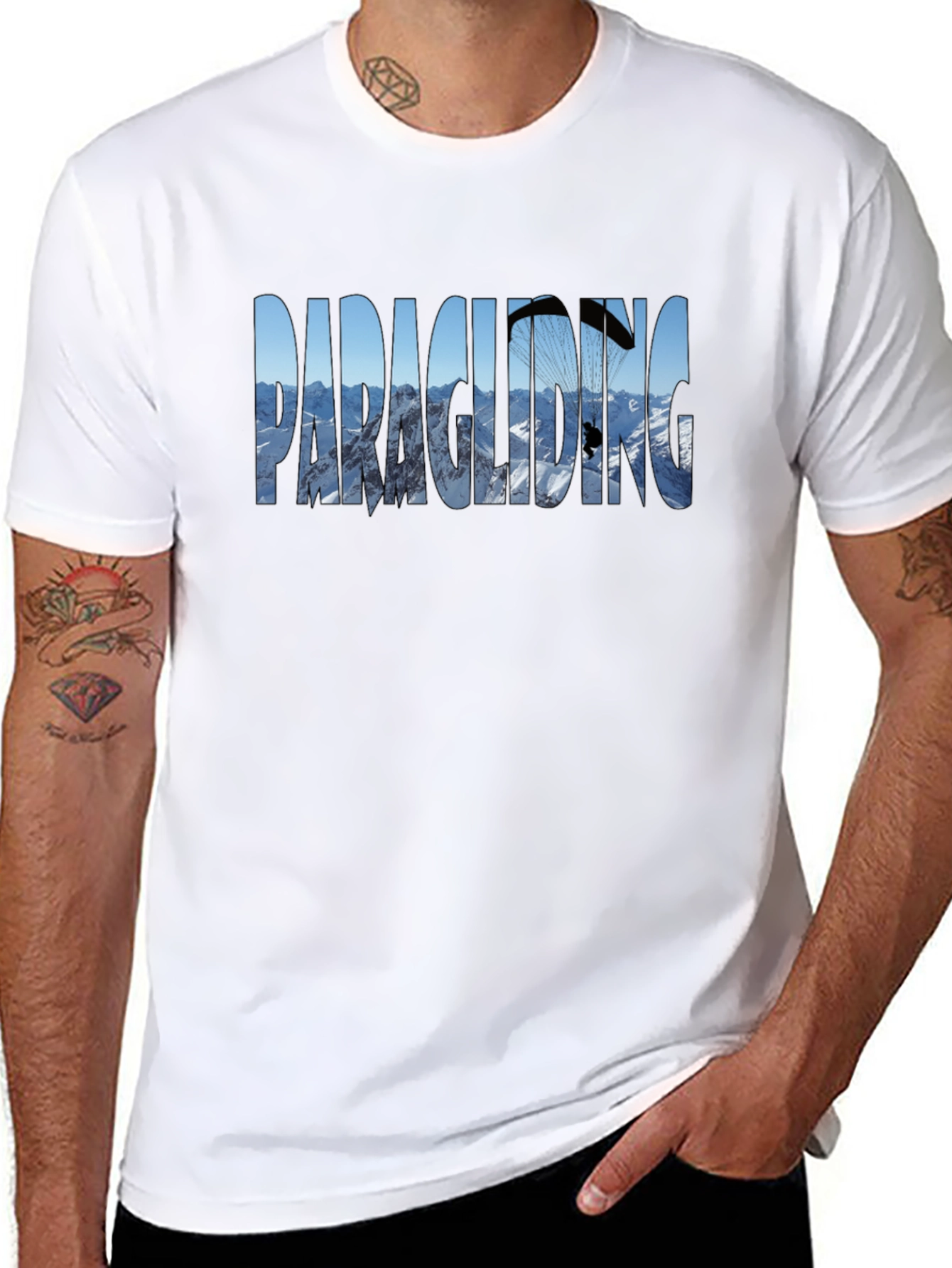 Paragliding Mountain Scene Graphic Tee - Black