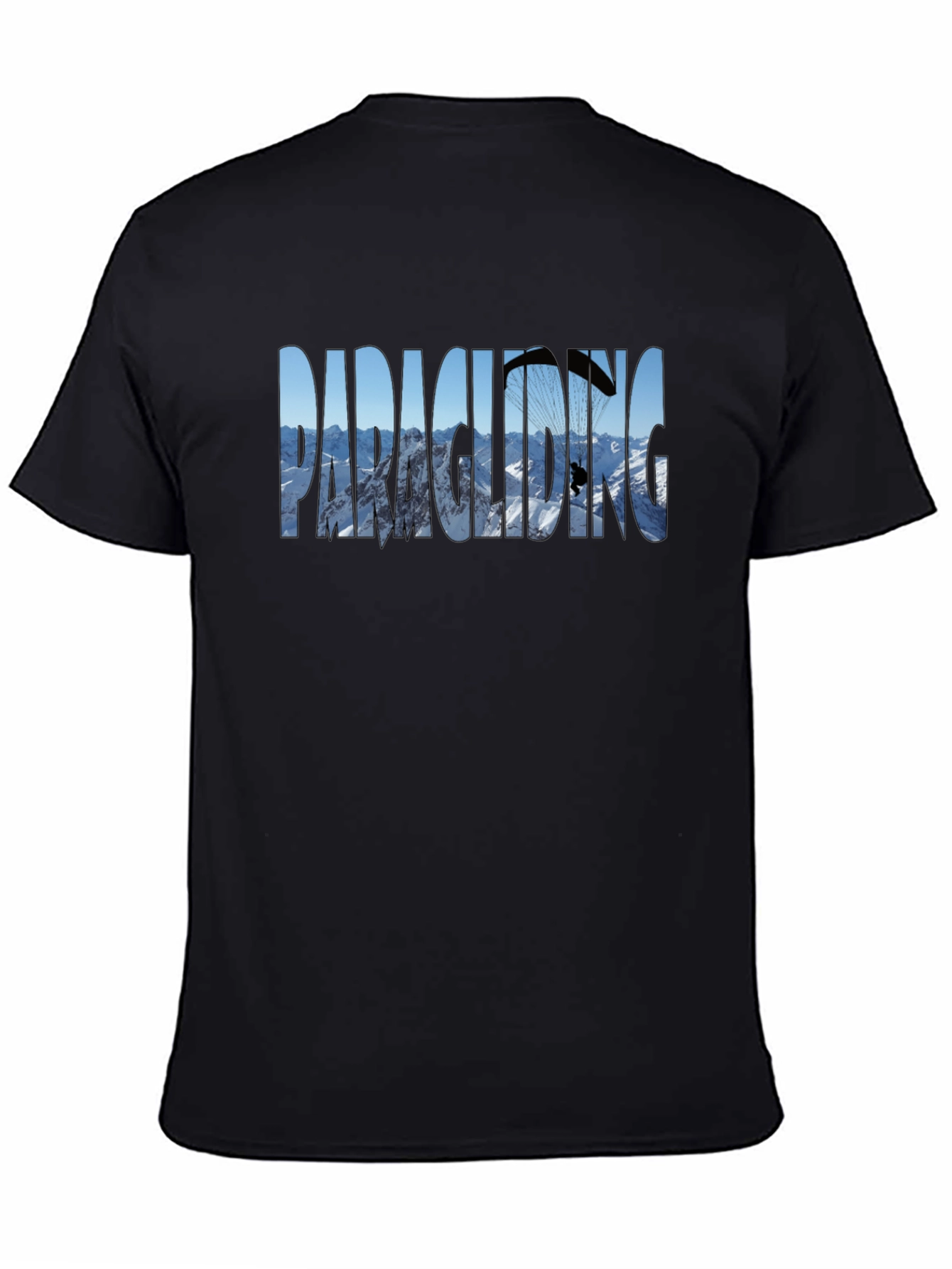 Paragliding Mountain Scene Graphic Tee - Black
