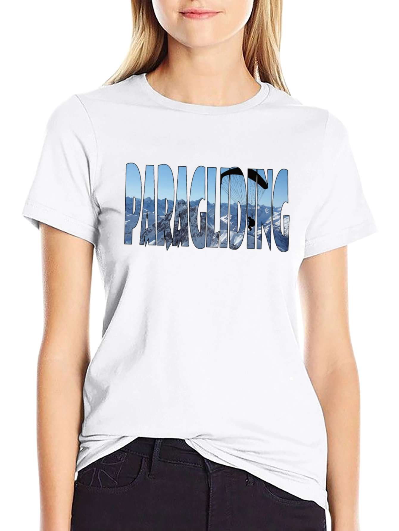Paragliding Mountain Scene Graphic Tee - Black