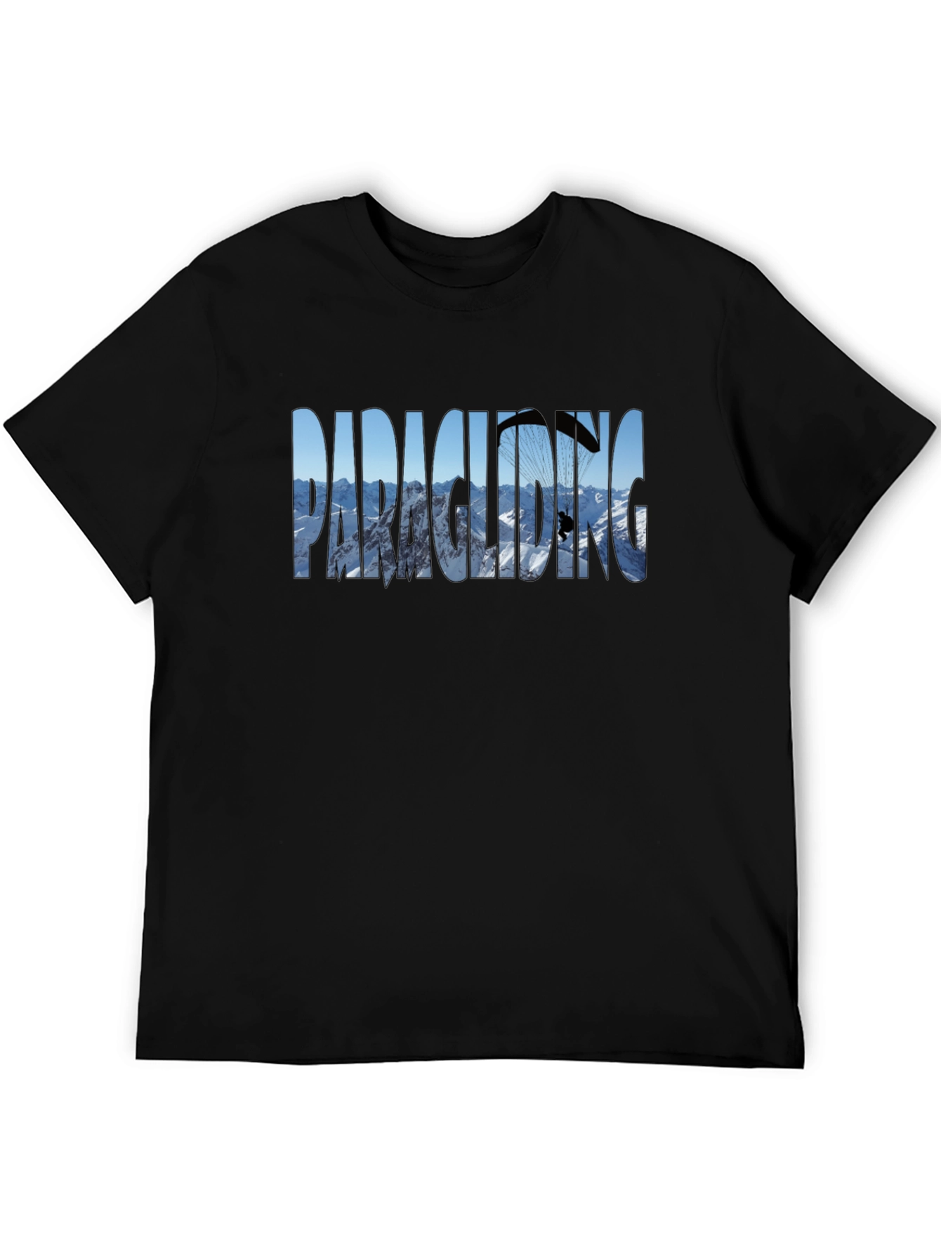 Paragliding Mountain Scene Graphic Tee - Black