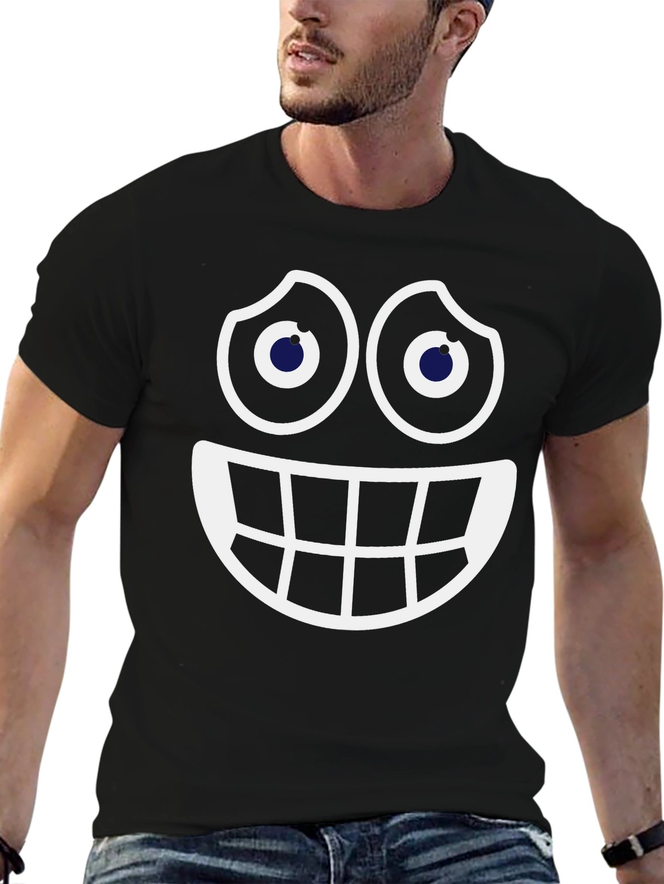 Smiley Face Graphic Tee - Fun Black Cotton T-Shirt