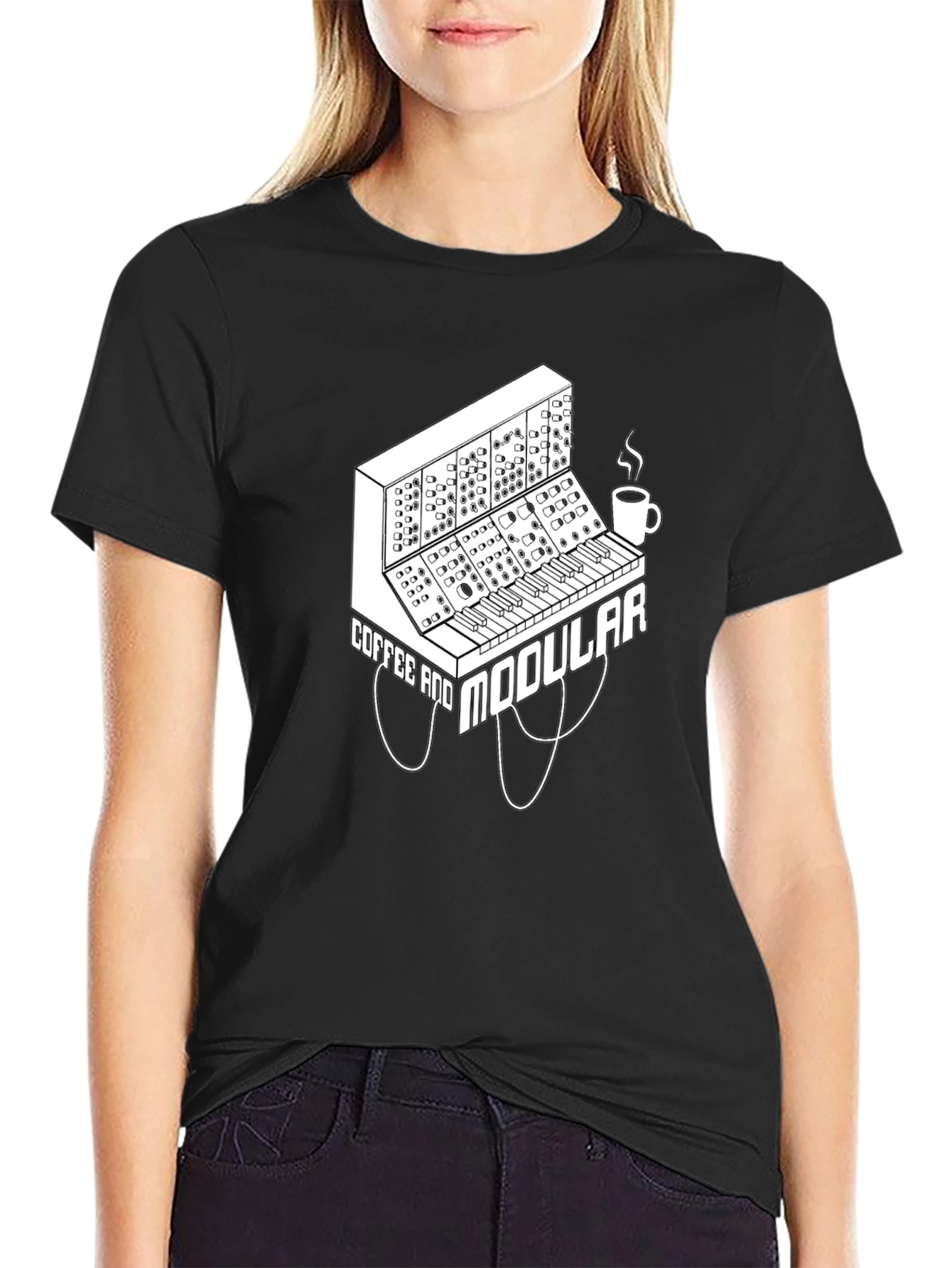 Coffee and Modular Synthesizer Black T-Shirt