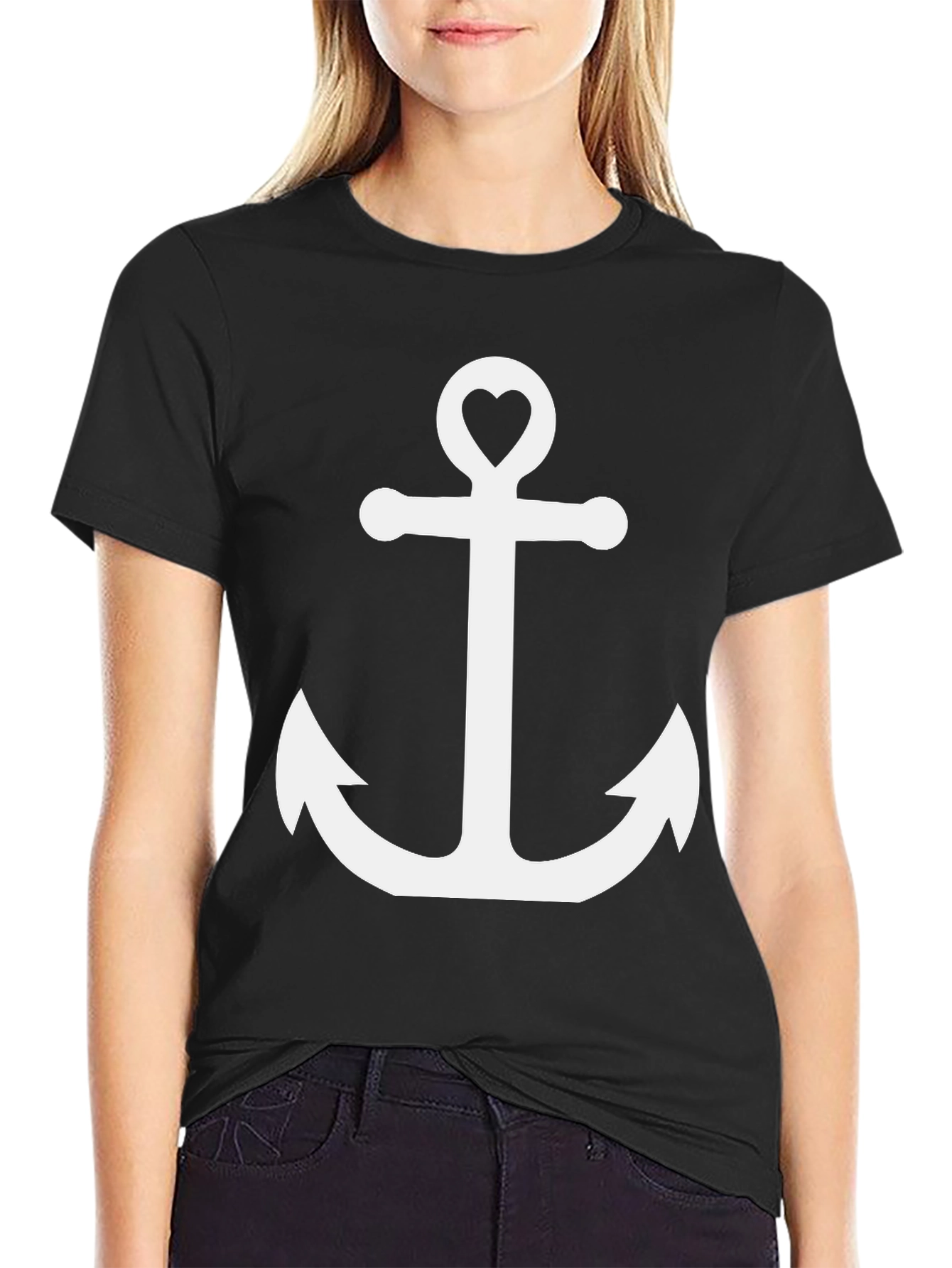Anchor Heart Graphic Tee - Black Cotton T-Shirt