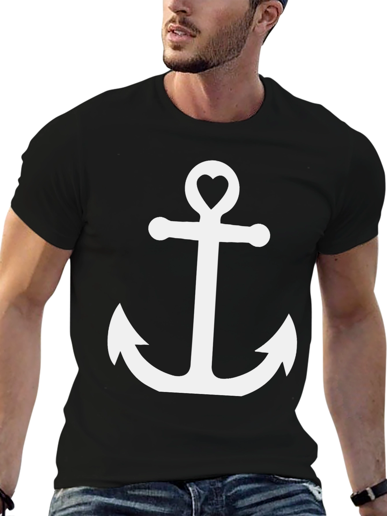 Anchor Heart Graphic Tee - Black Cotton T-Shirt
