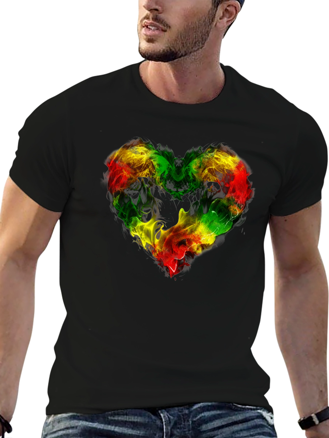Rasta Heart Flame Tee - Reggae Love Shirt