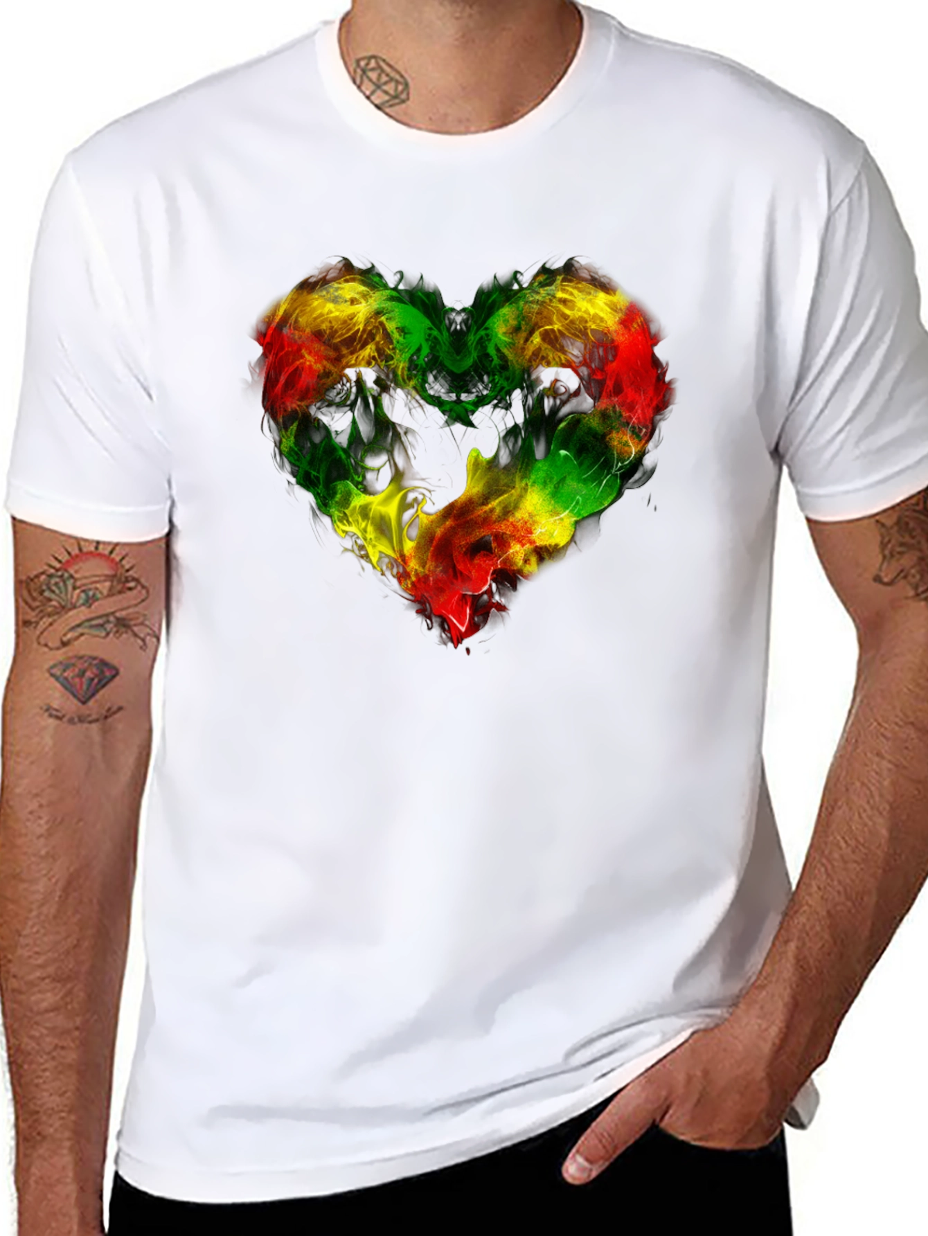 Rasta Heart Flame Tee - Reggae Love Shirt