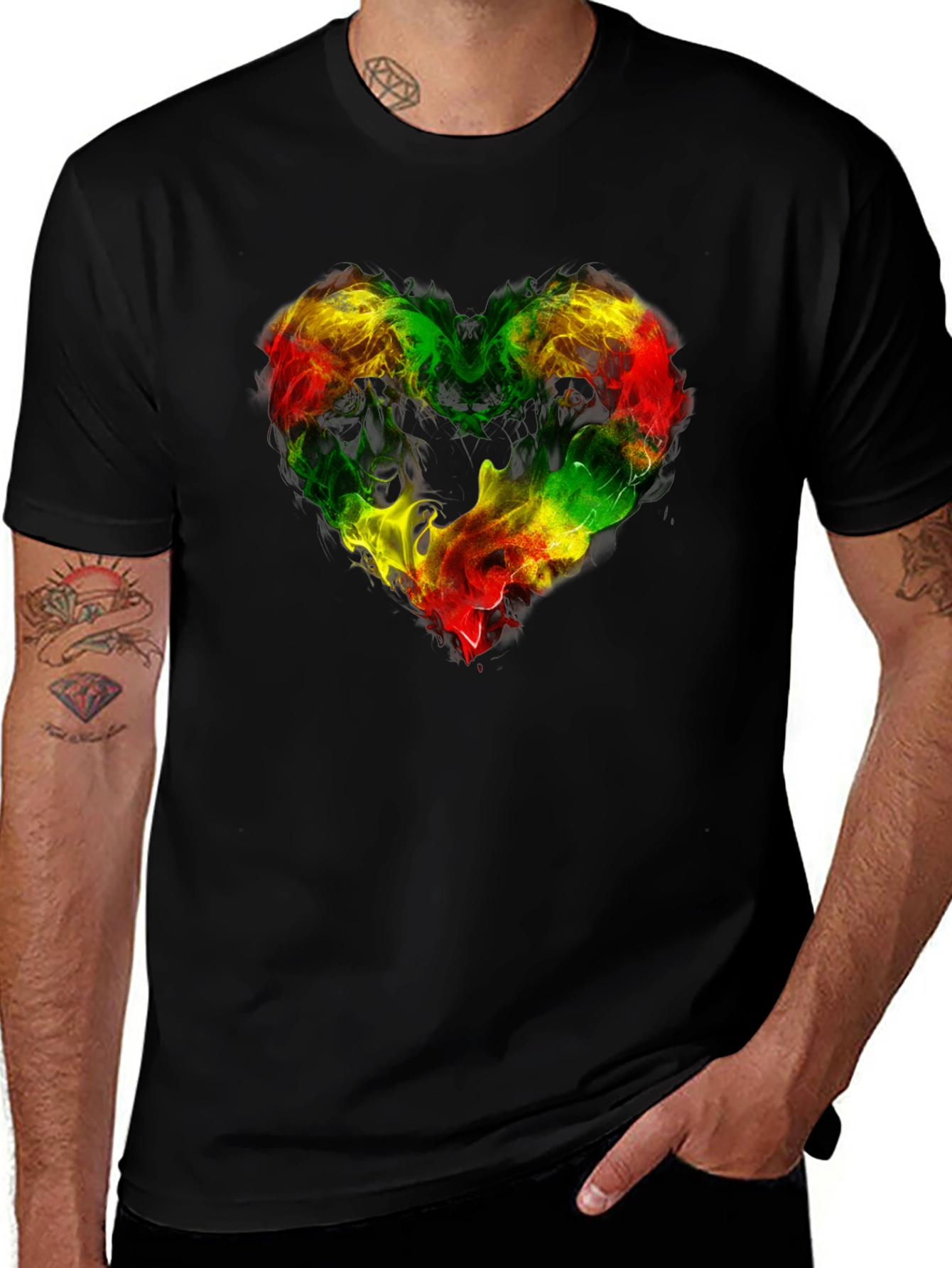 Rasta Heart Flame Tee - Reggae Love Shirt