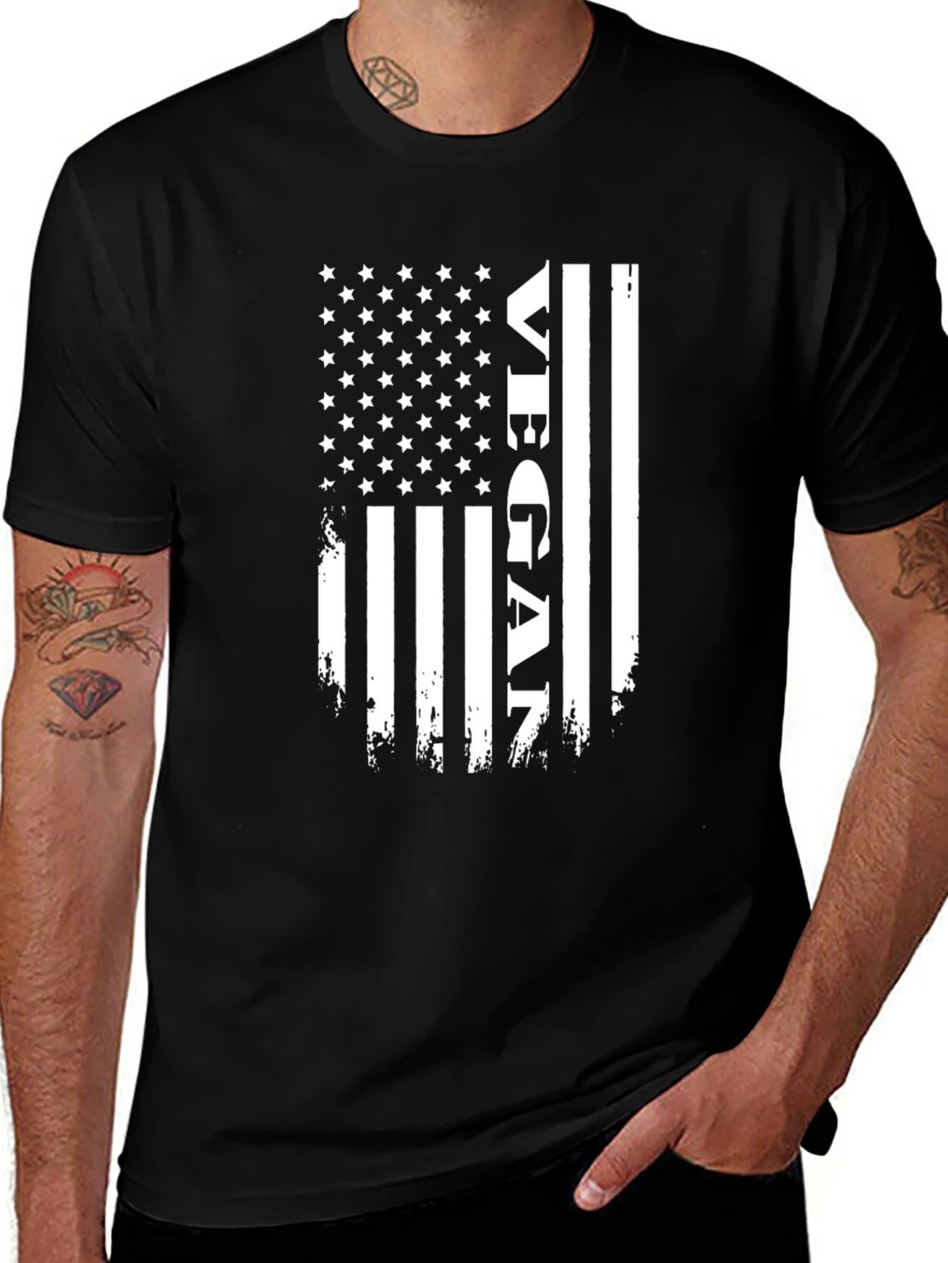 Vegan American Flag T-Shirt Patriotic Design