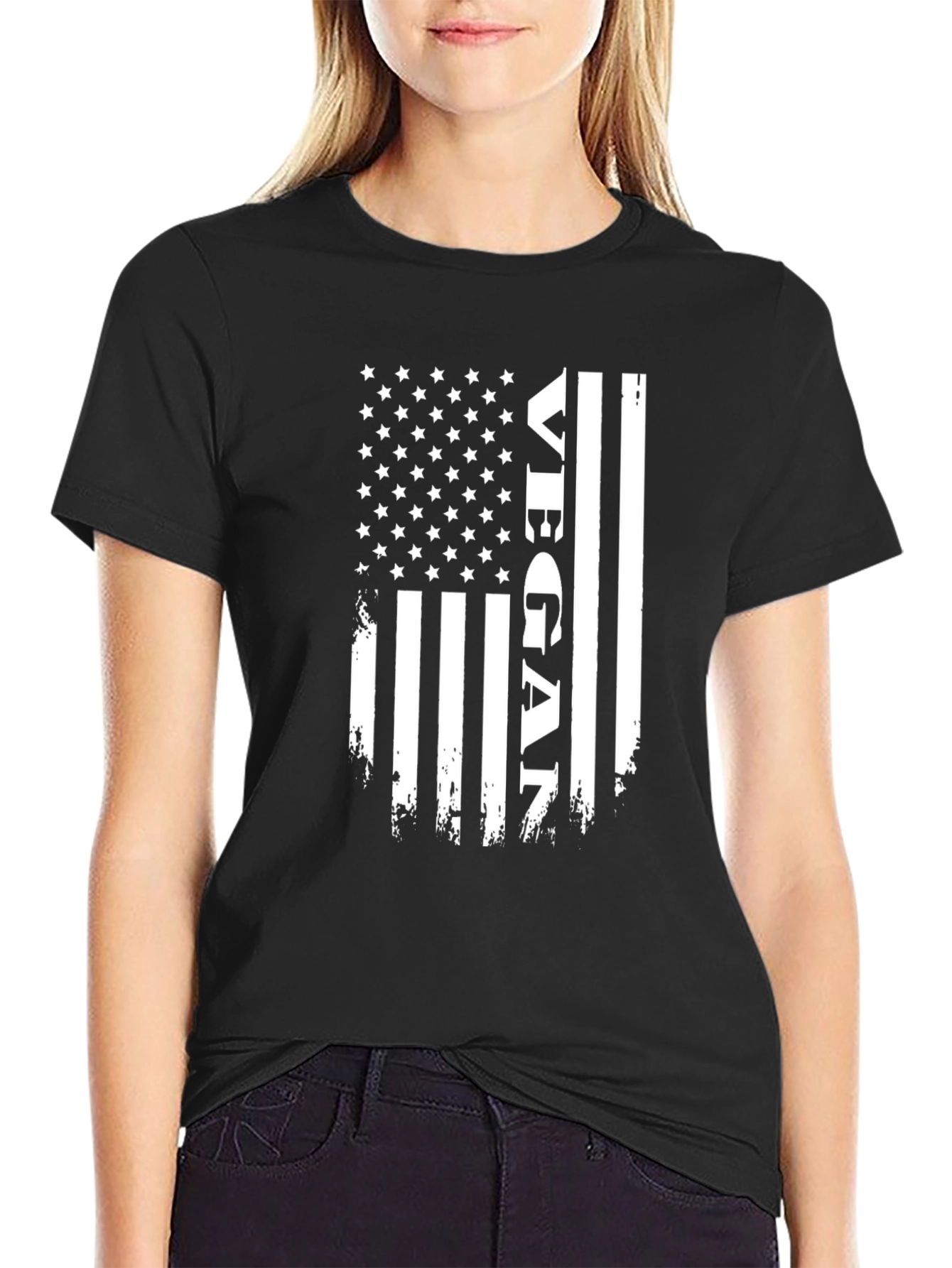 Vegan American Flag T-Shirt Patriotic Design