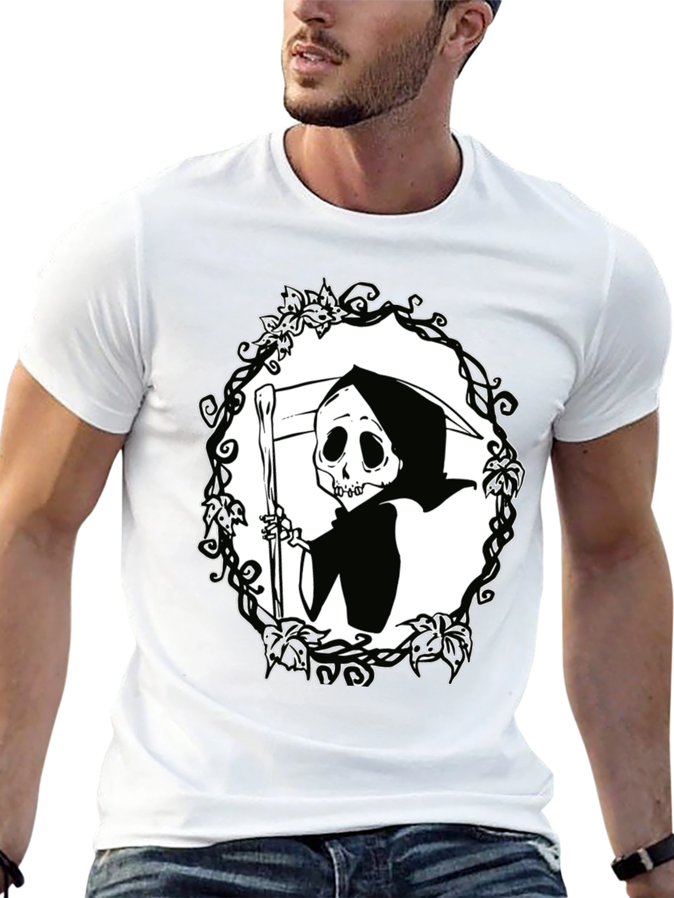 Grim Reaper Graphic Tee - Black Cotton T-Shirt
