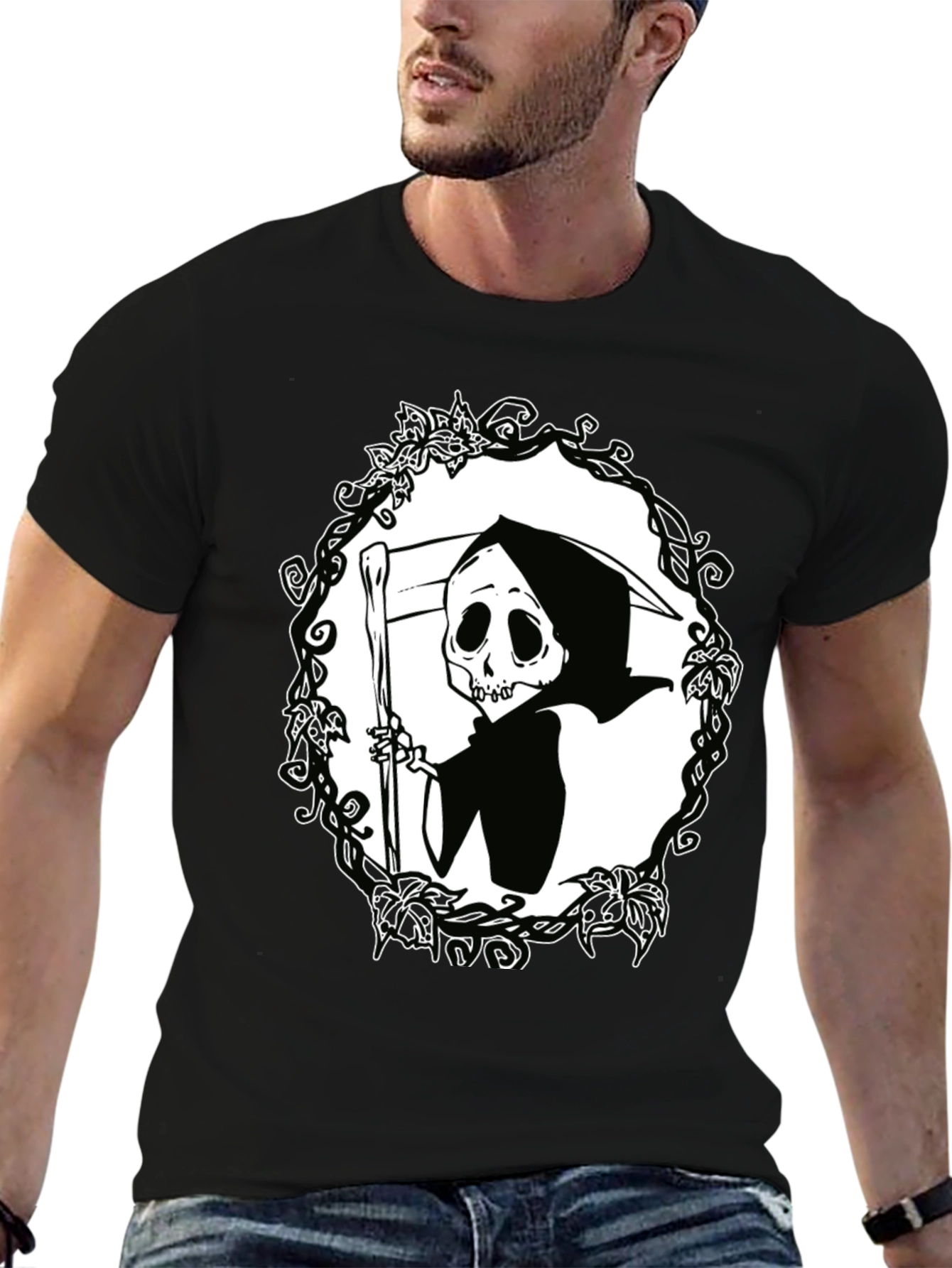 Grim Reaper Graphic Tee - Black Cotton T-Shirt