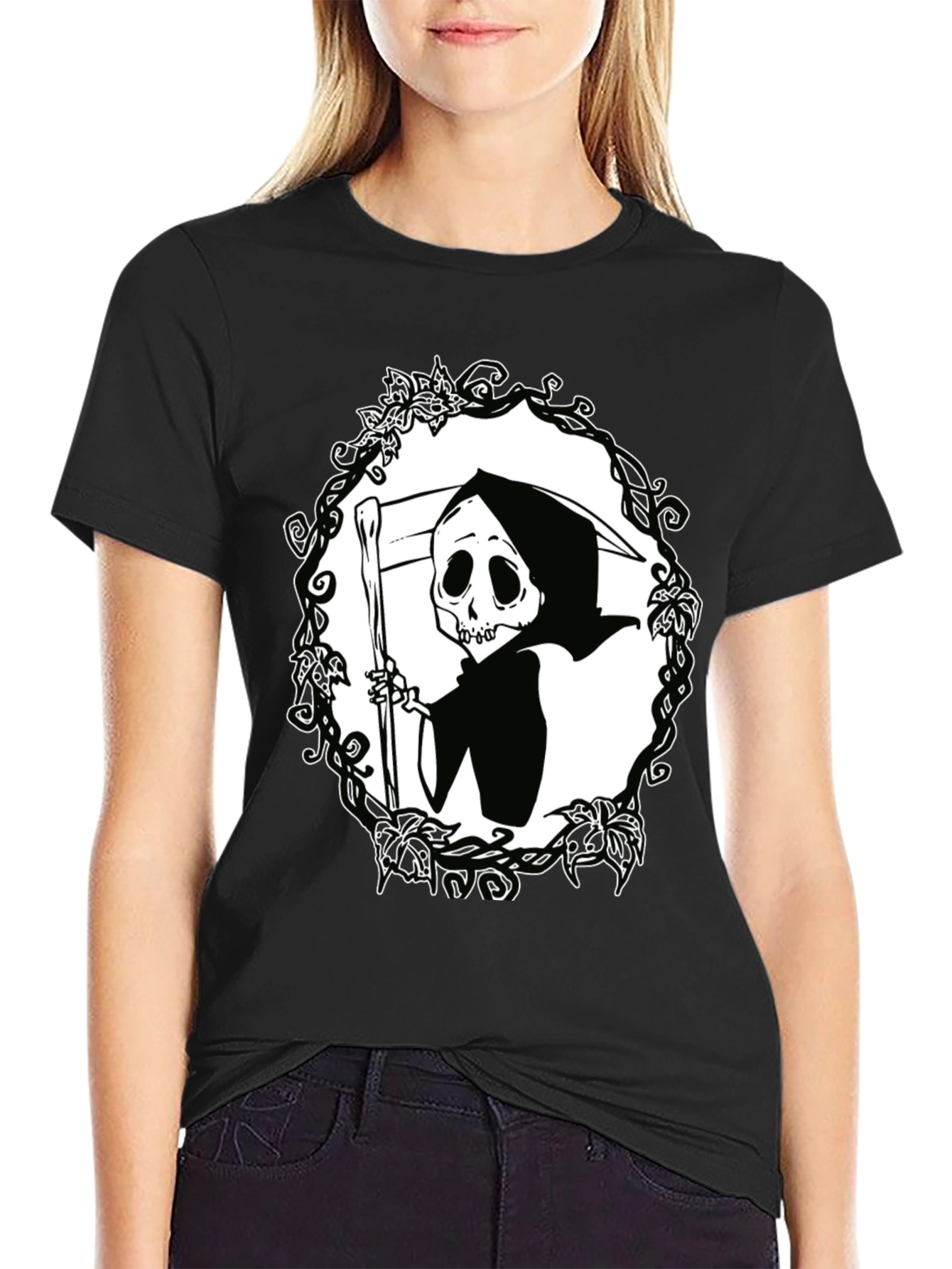 Grim Reaper Graphic Tee - Black Cotton T-Shirt