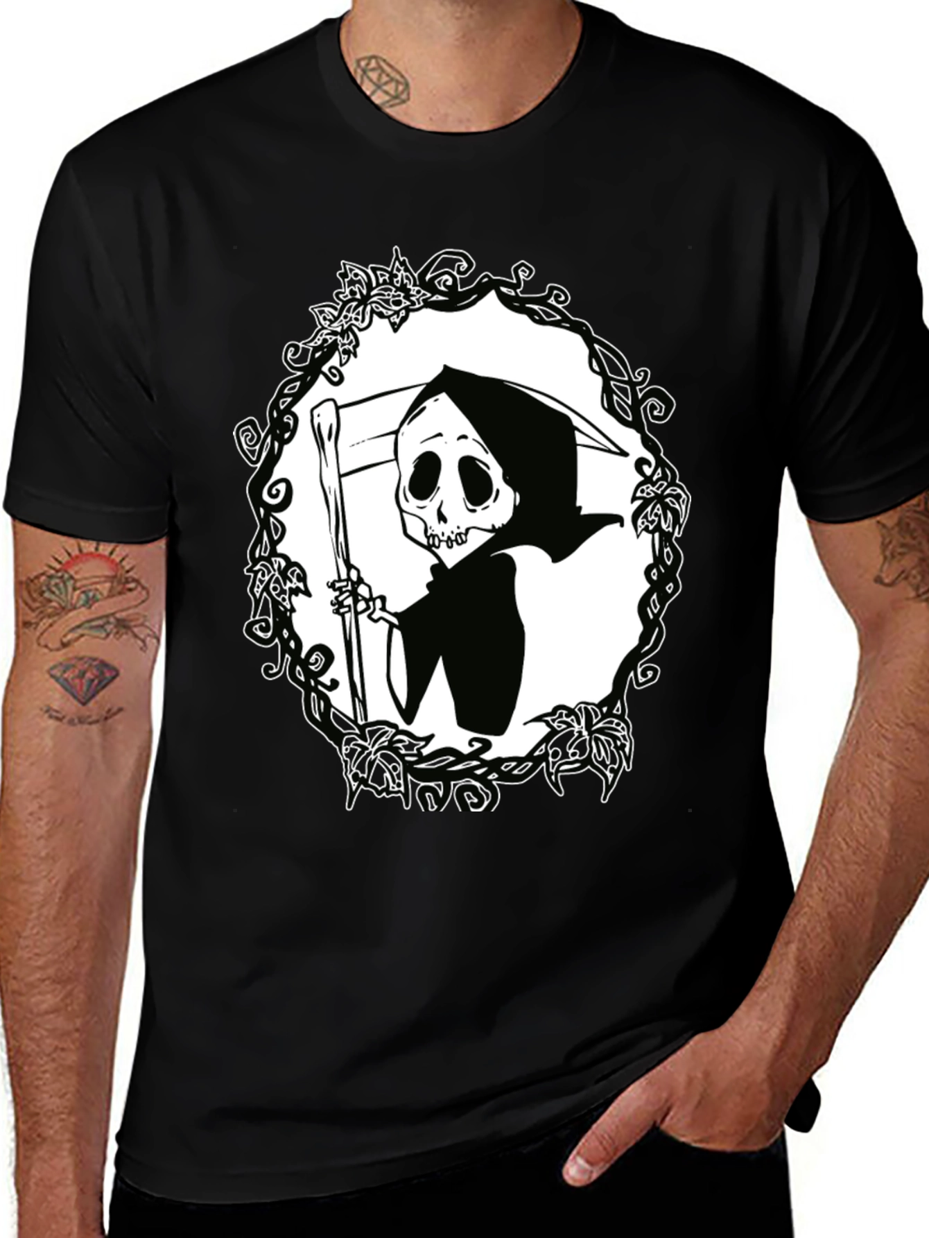 Grim Reaper Graphic Tee - Black Cotton T-Shirt