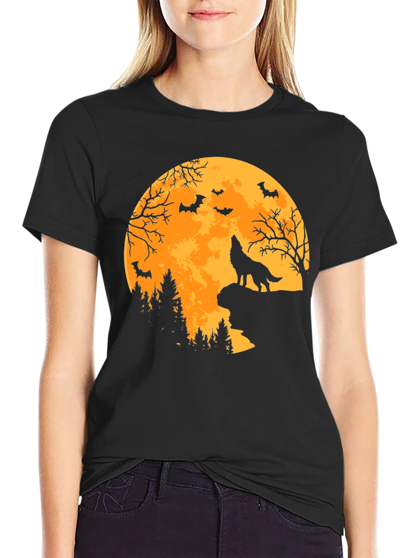 Halloween Wolf Moon Graphic T-Shirt