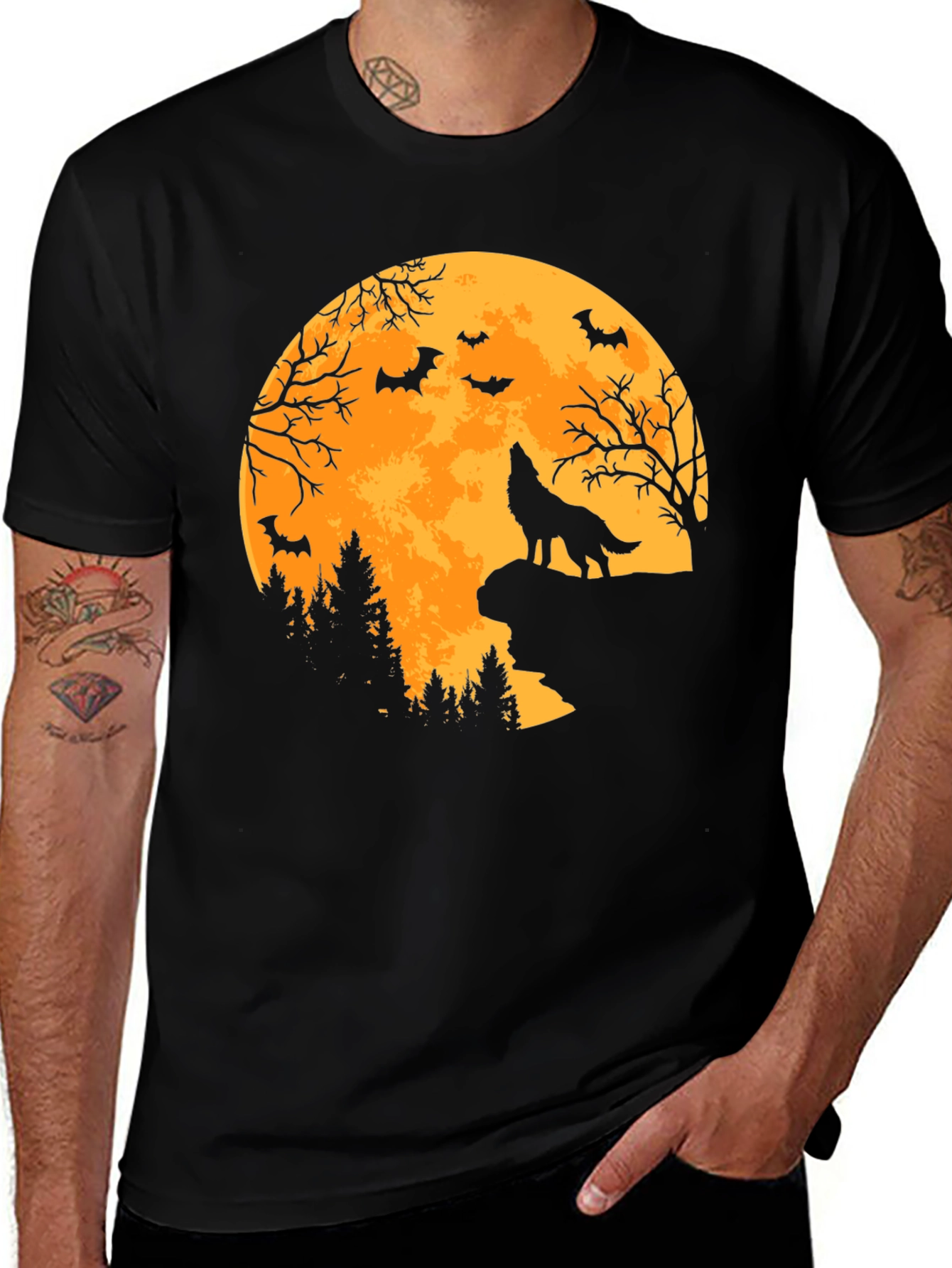 Halloween Wolf Moon Graphic T-Shirt