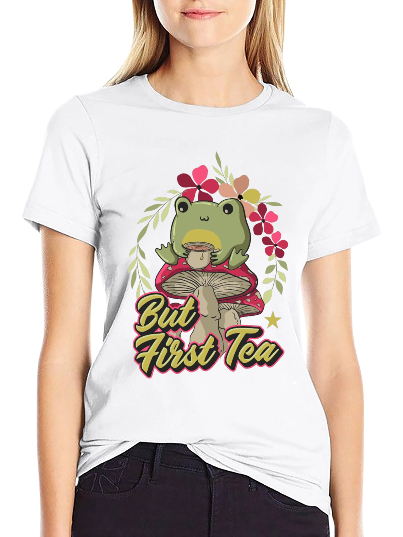 Frog Sipping Tea on Mushroom T-Shirt