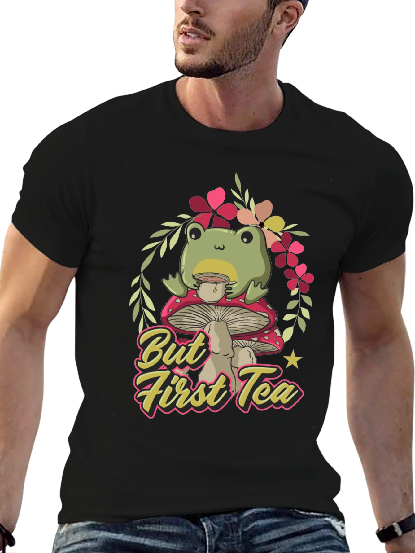 Frog Sipping Tea on Mushroom T-Shirt