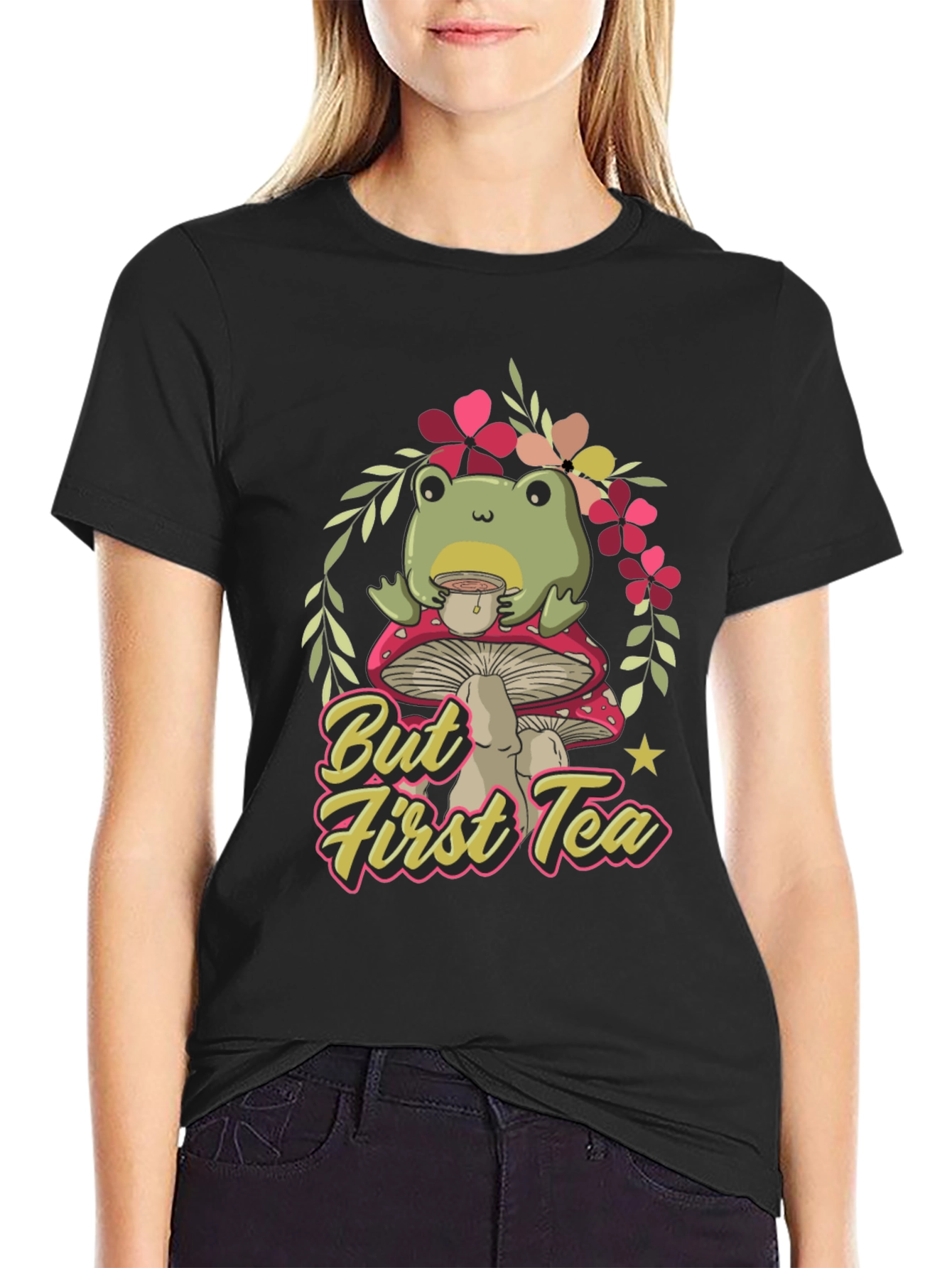 Frog Sipping Tea on Mushroom T-Shirt