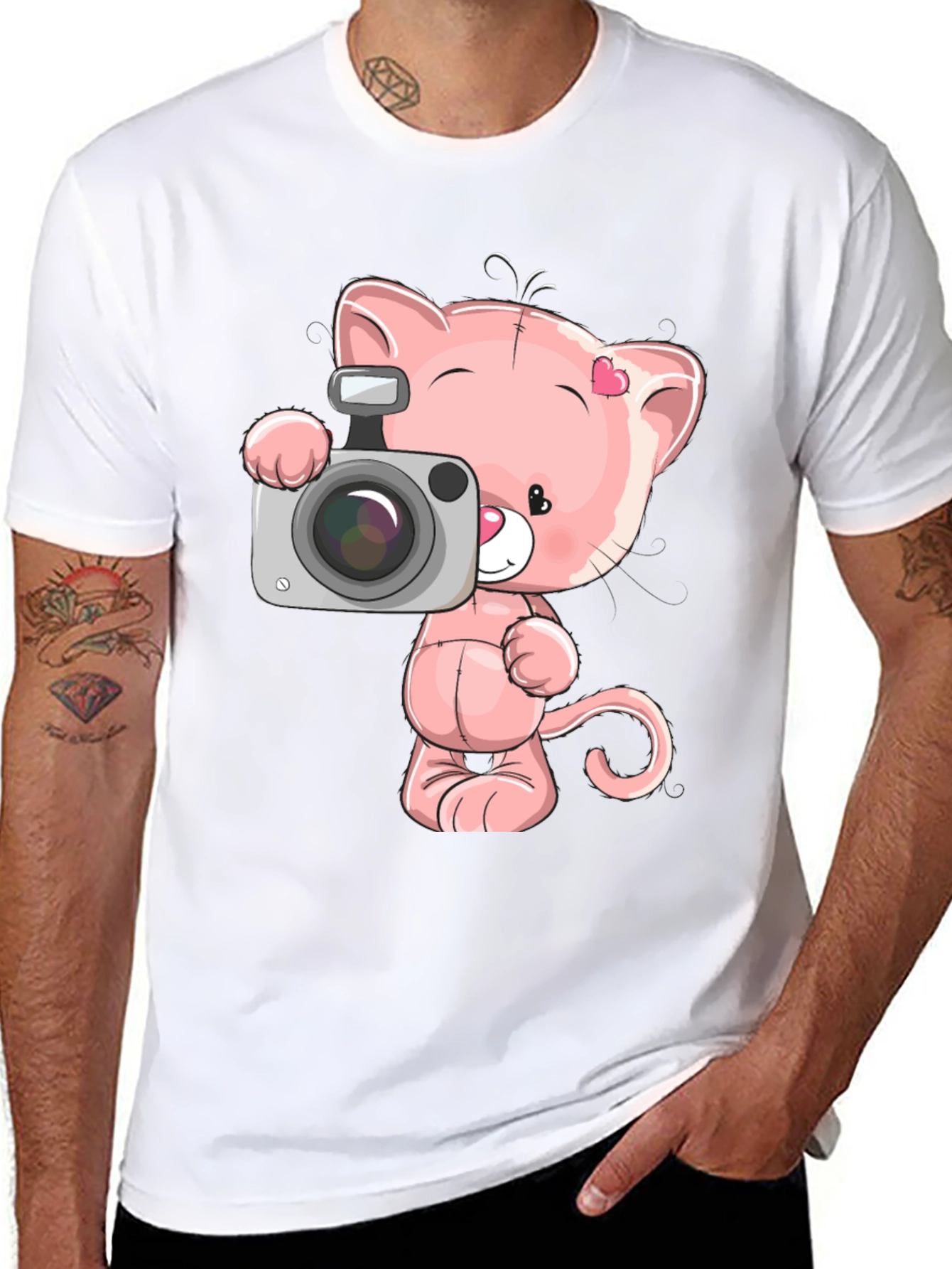Cute Cartoon Cat with Camera Graphic T-Shirt
