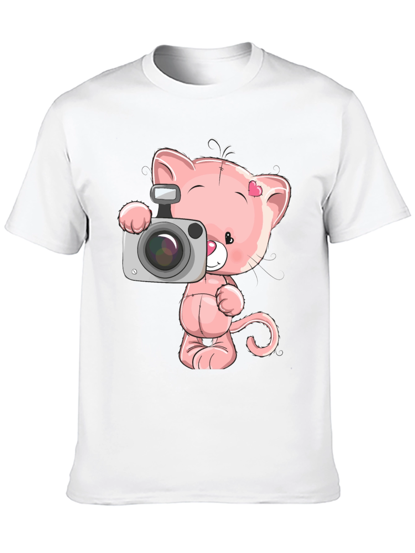 Cute Cartoon Cat with Camera Graphic T-Shirt