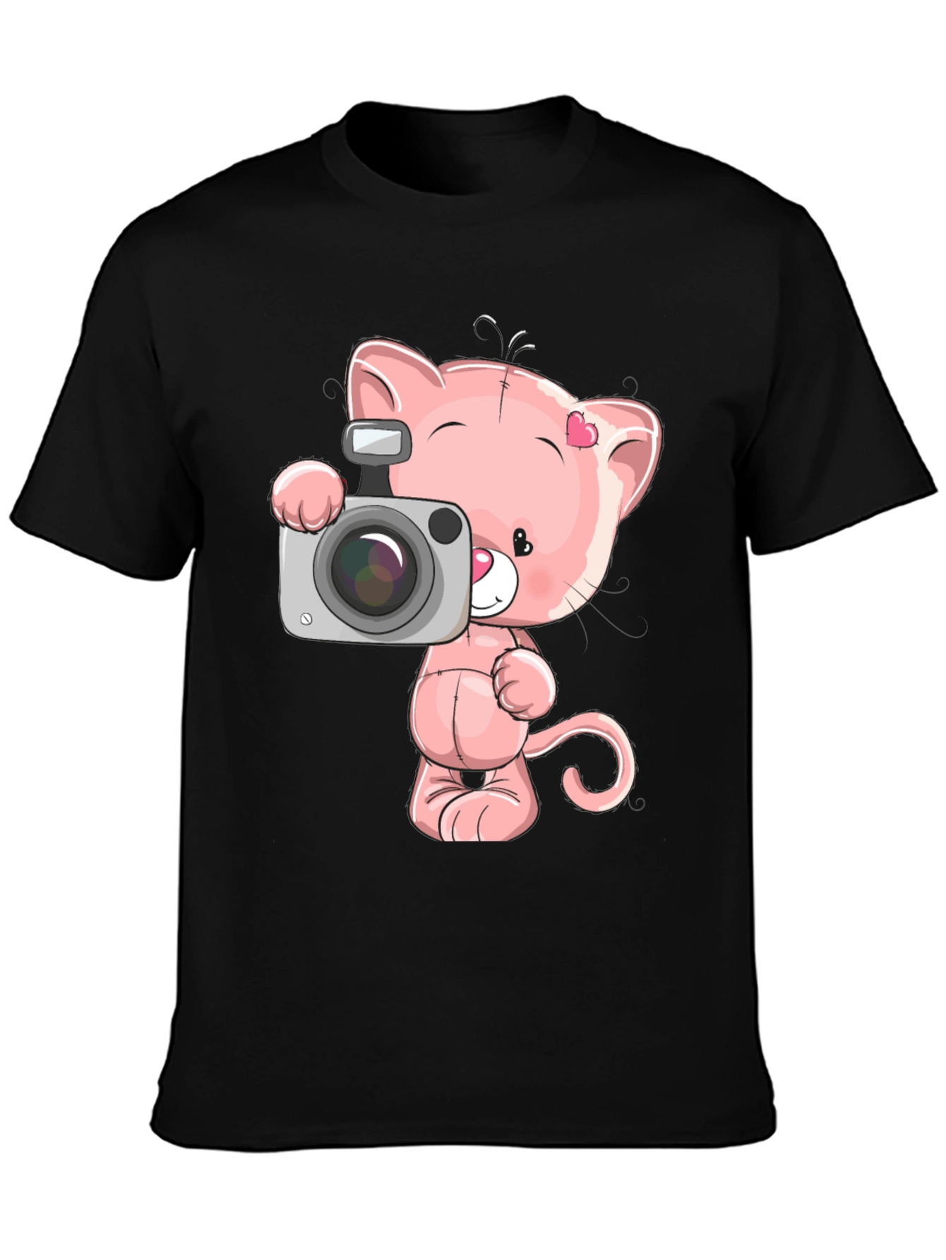 Cute Cartoon Cat with Camera Graphic T-Shirt