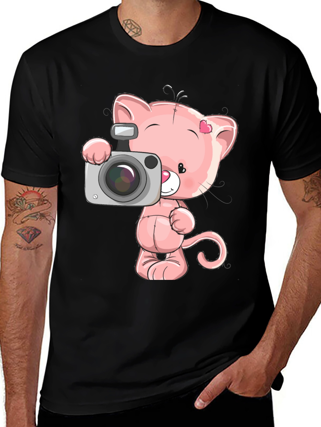 Cute Cartoon Cat with Camera Graphic T-Shirt