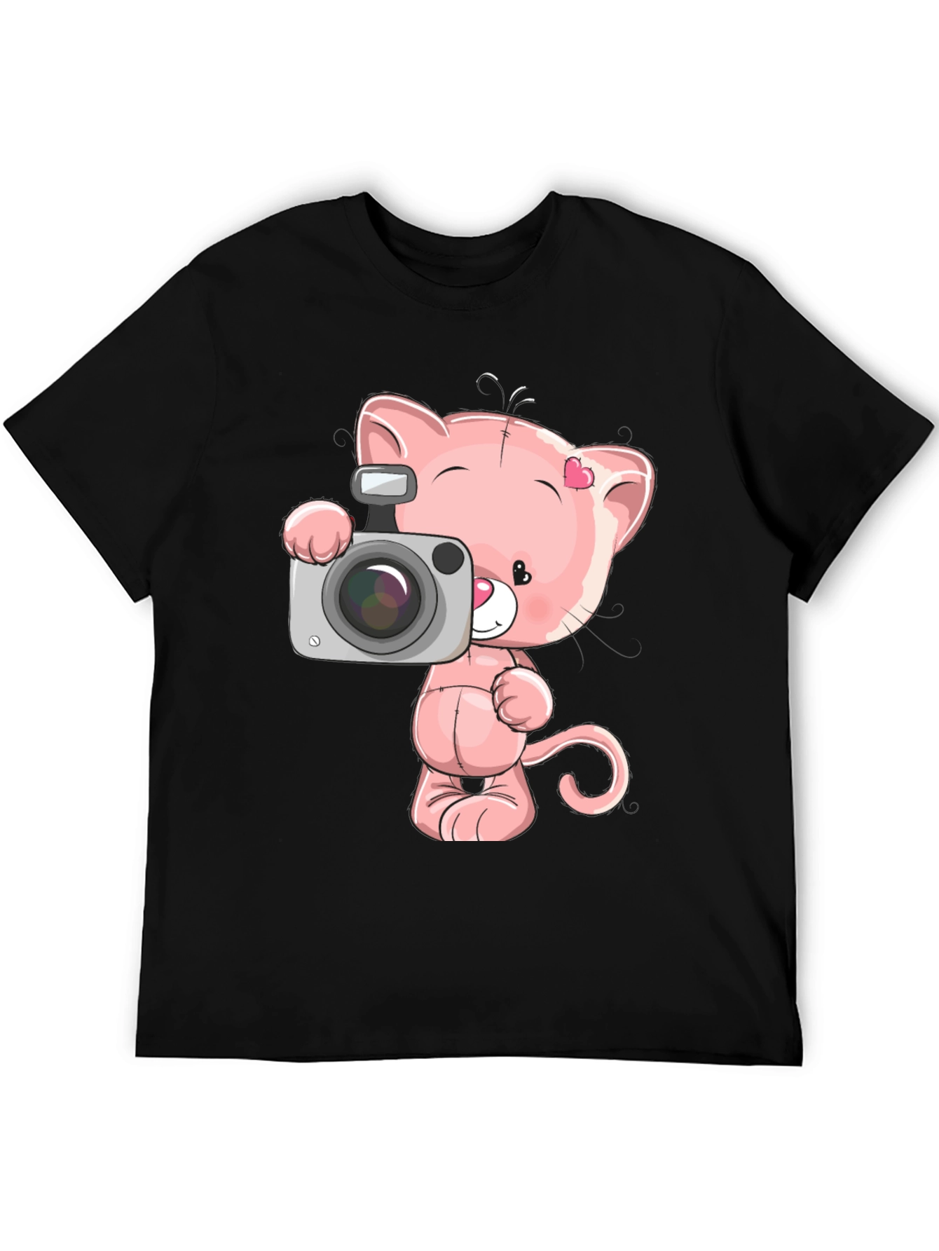 Cute Cartoon Cat with Camera Graphic T-Shirt