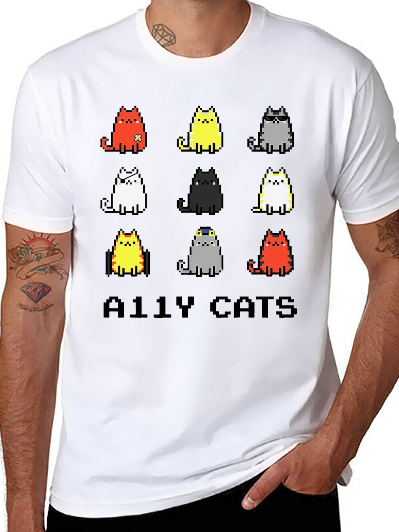 Pixel Ally Cats T-Shirt - Unisex Black Tee