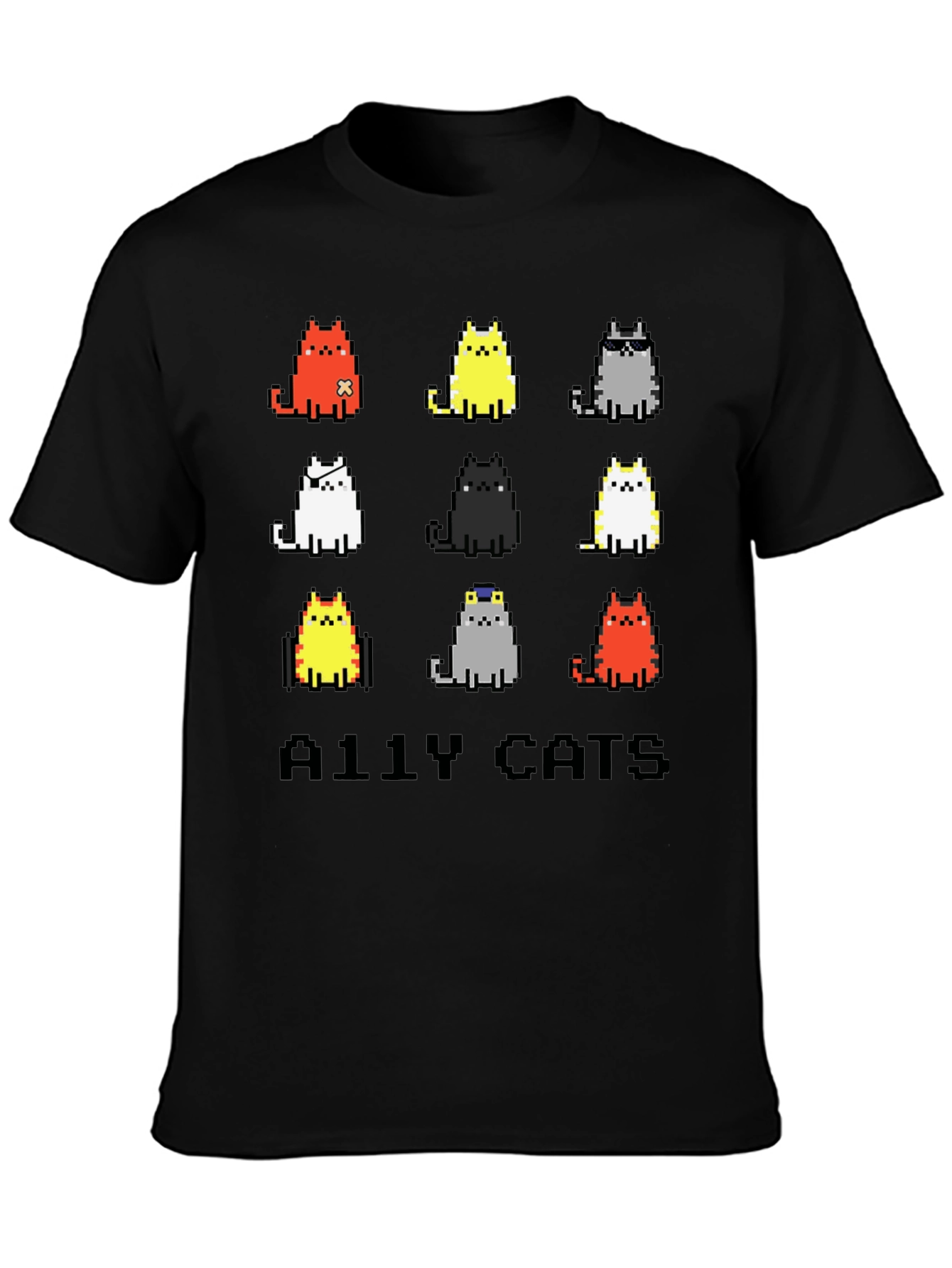 Pixel Ally Cats T-Shirt - Unisex Black Tee