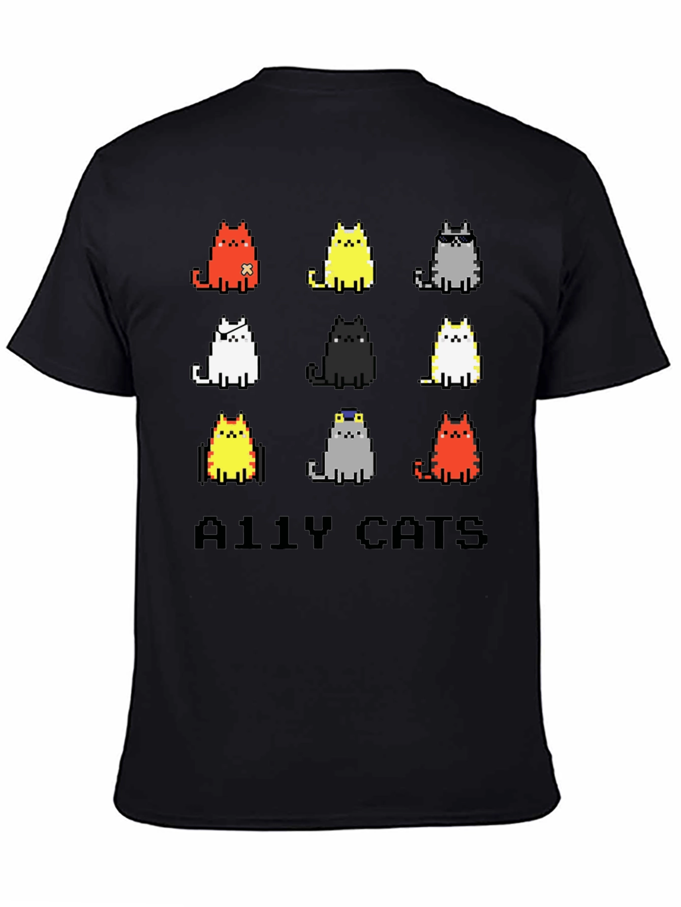 Pixel Ally Cats T-Shirt - Unisex Black Tee