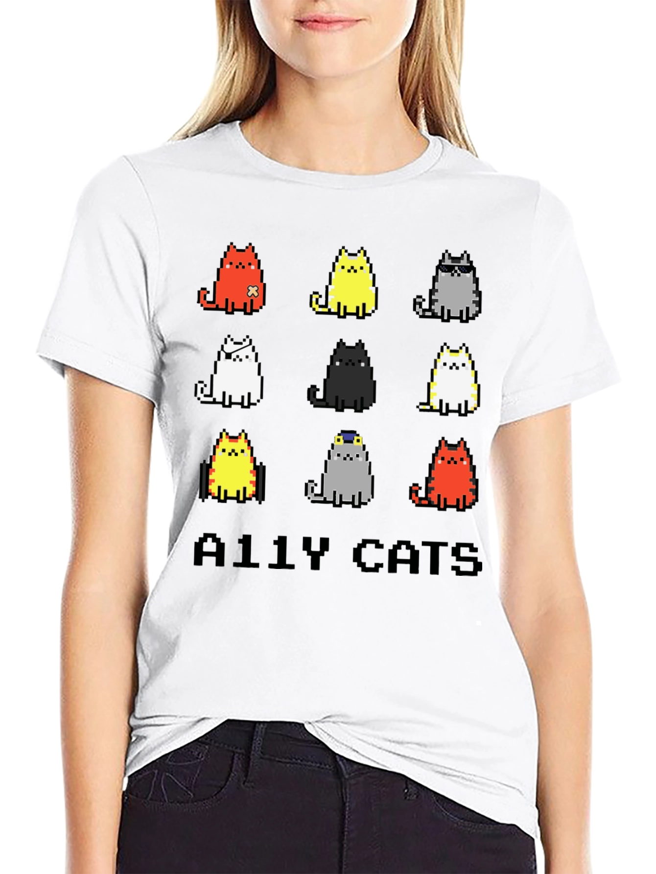Pixel Ally Cats T-Shirt - Unisex Black Tee