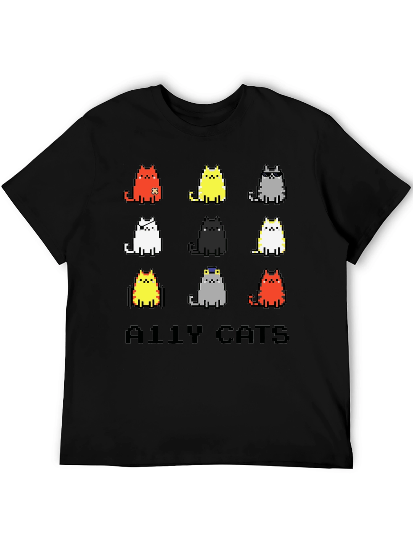 Pixel Ally Cats T-Shirt - Unisex Black Tee