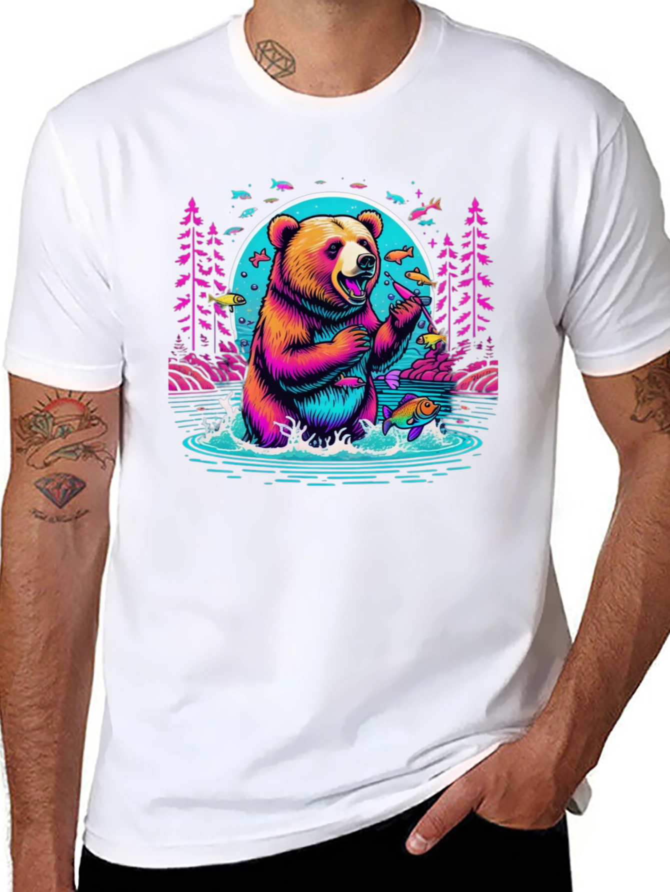 Bear Fishing Graphic T-Shirt