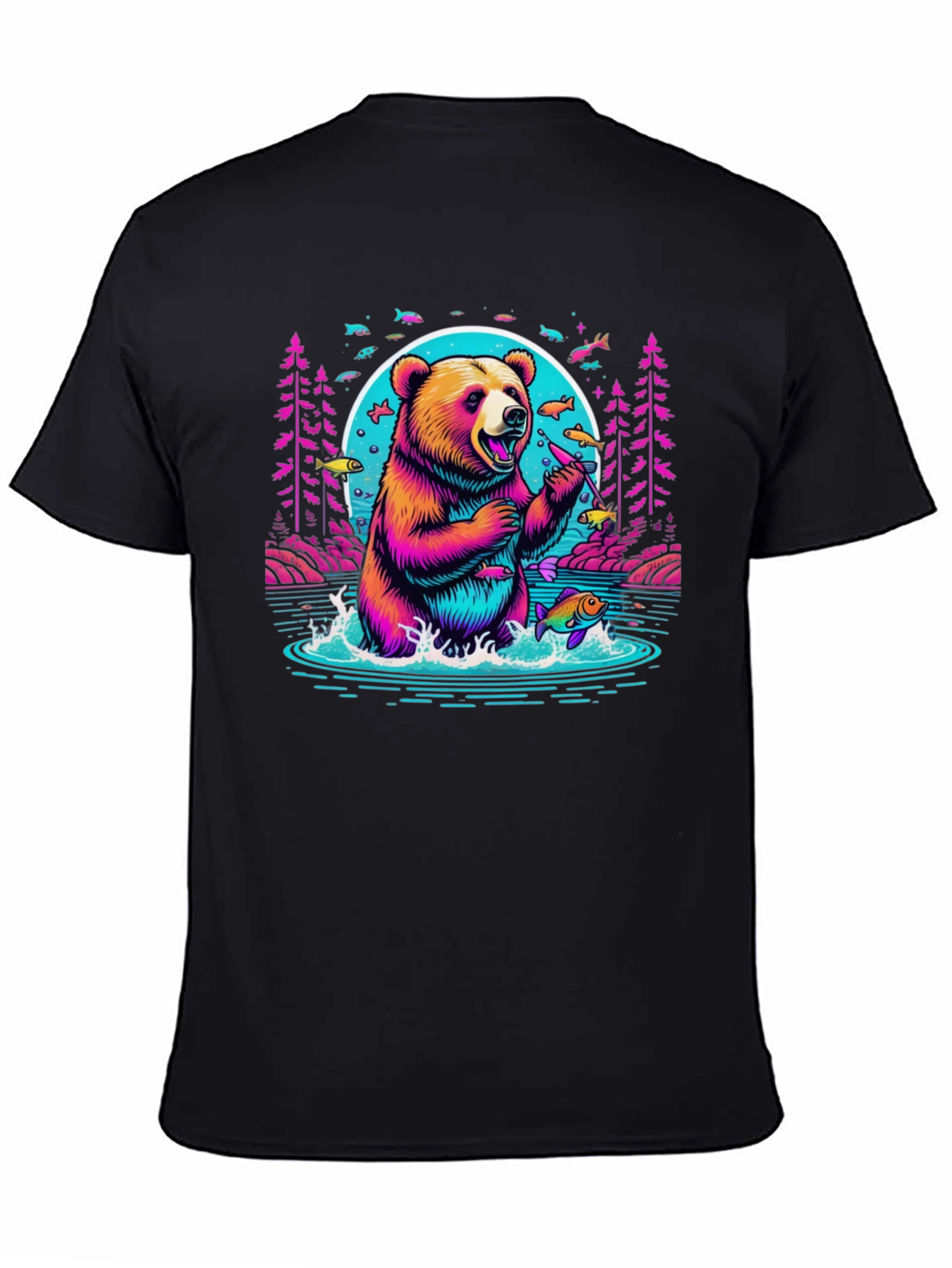 Bear Fishing Graphic T-Shirt