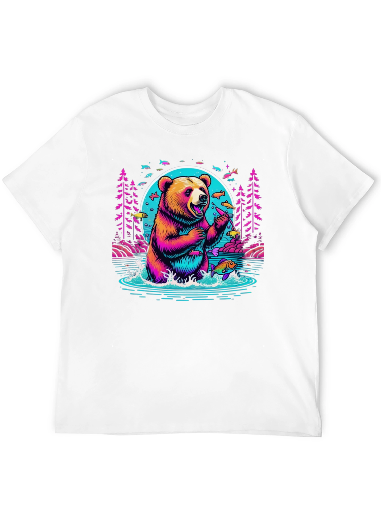 Bear Fishing Graphic T-Shirt