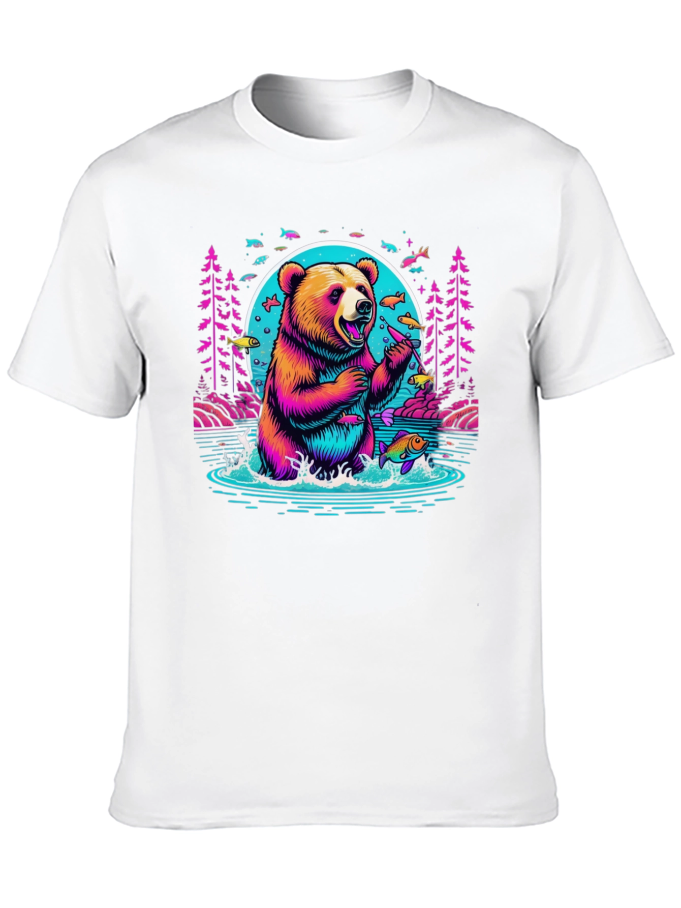 Bear Fishing Graphic T-Shirt