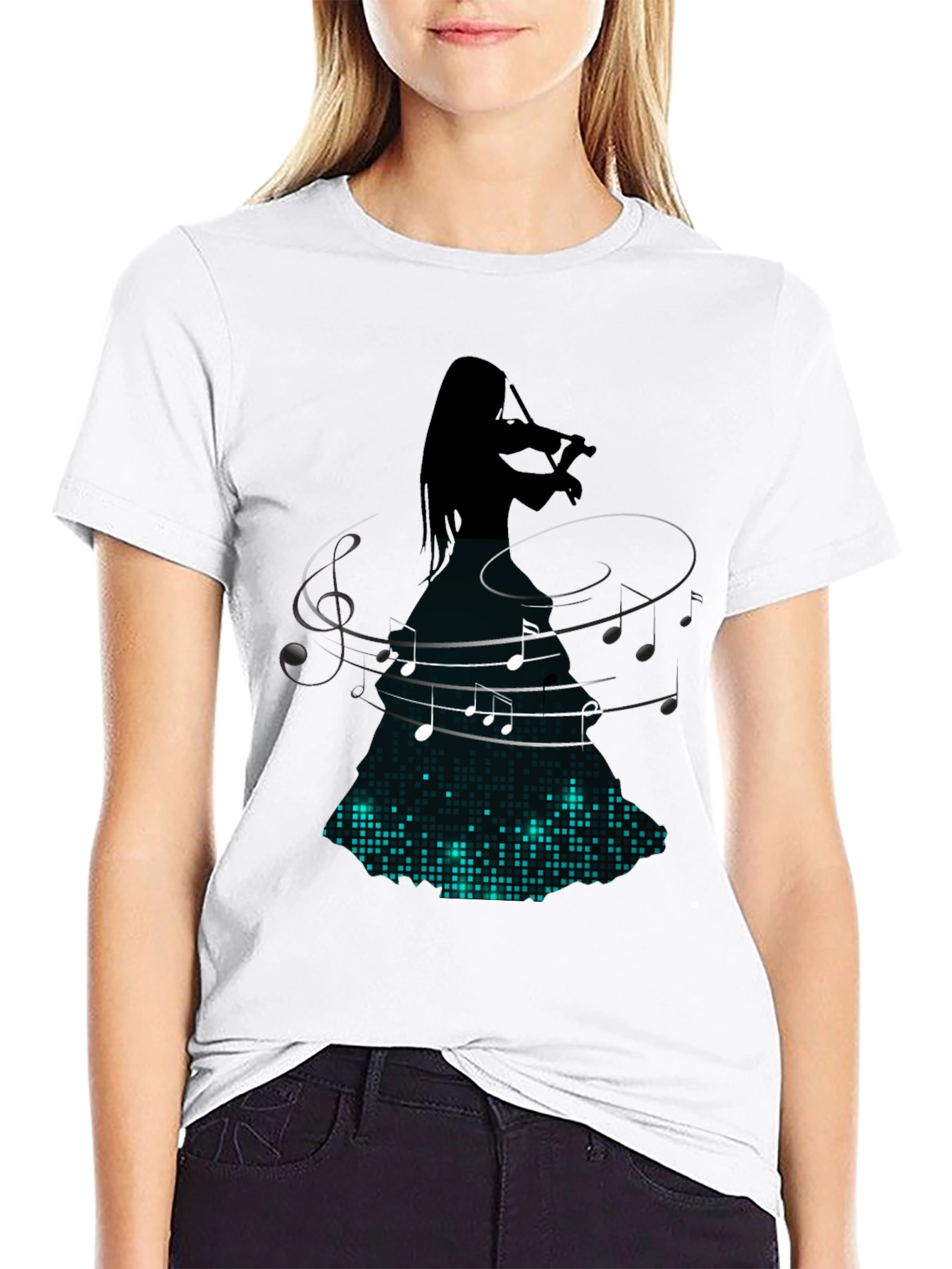 Violin Player Music Notes Graphic Tee - Black