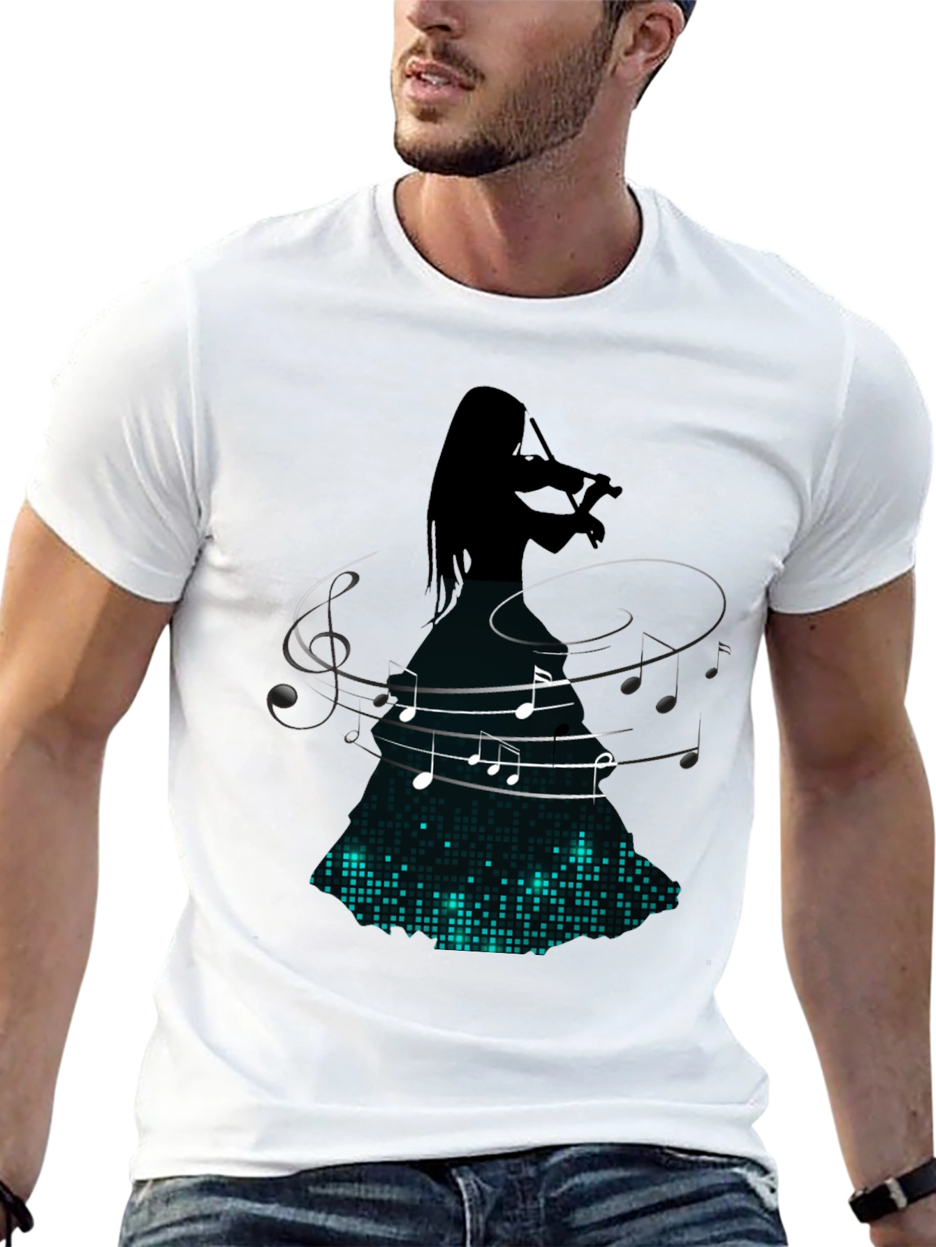 Violin Player Music Notes Graphic Tee - Black