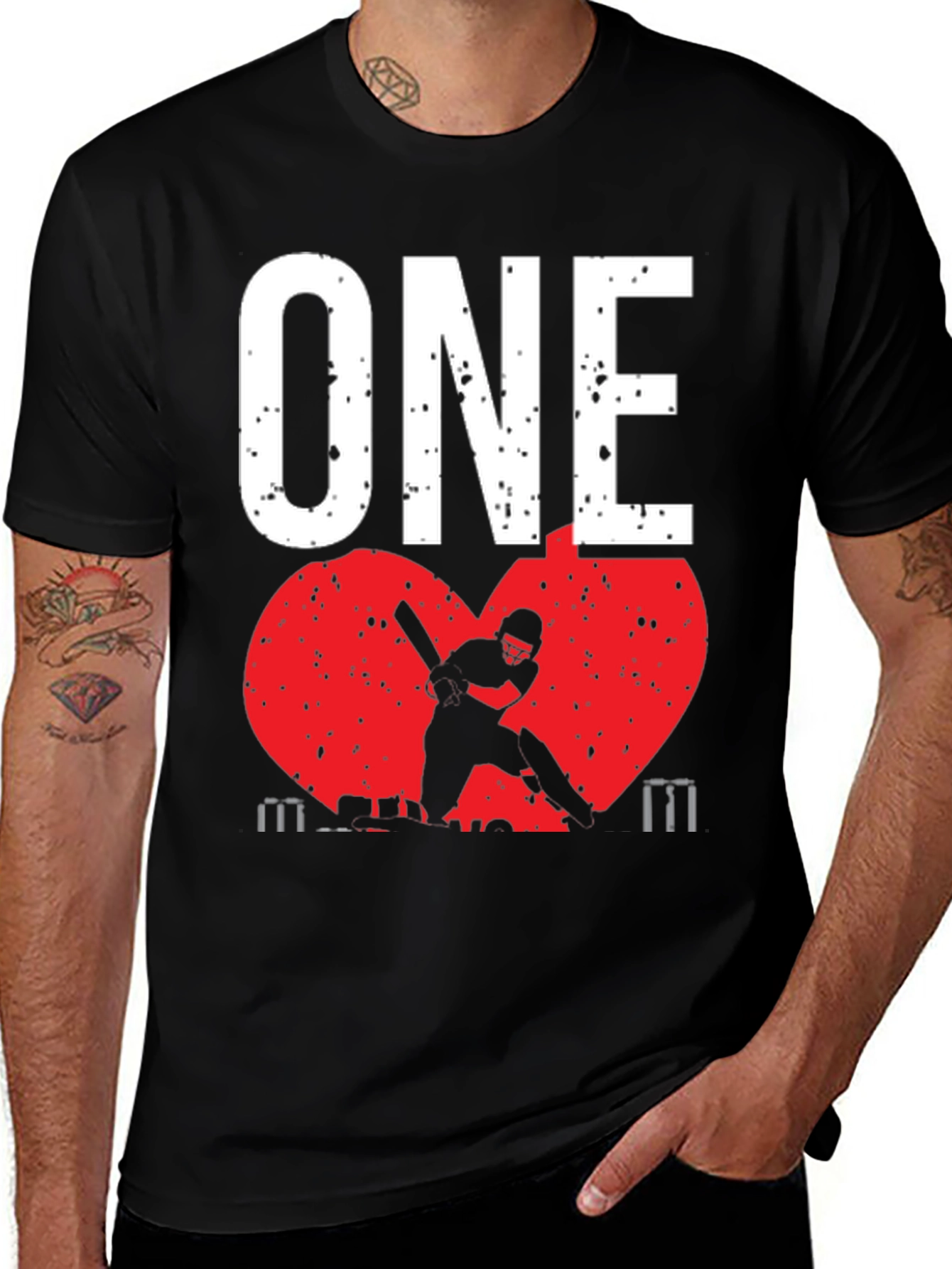 ONE Cricket Fan T-Shirt - Red Heart Design