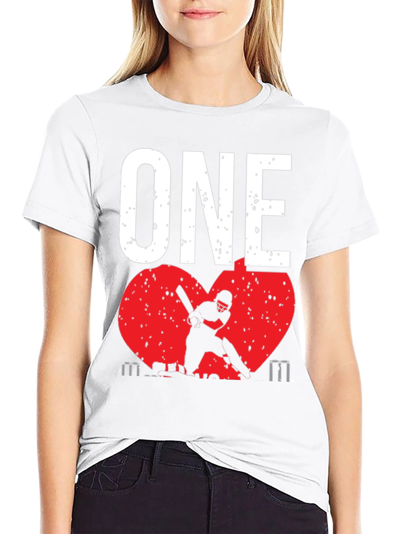 ONE Cricket Fan T-Shirt - Red Heart Design