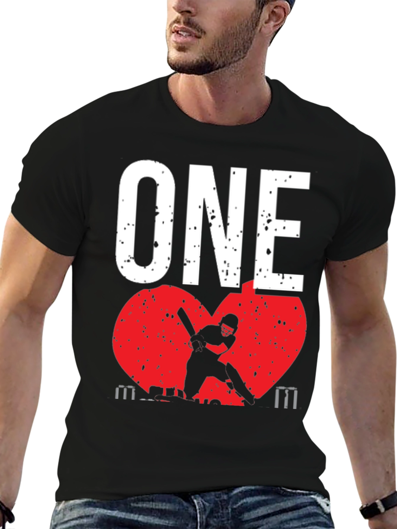 ONE Cricket Fan T-Shirt - Red Heart Design