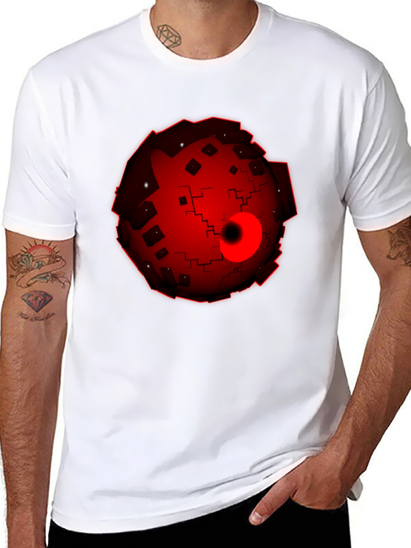 Abstract Red Orb Graphic Black T-Shirt