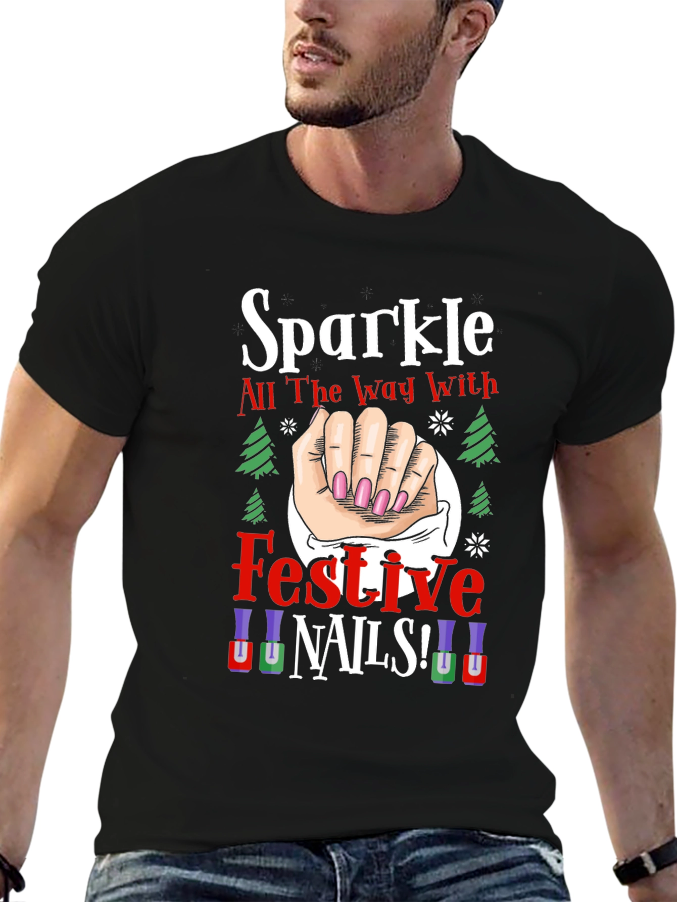 Sparkle Festive Nails T-Shirt - Holiday Celebration