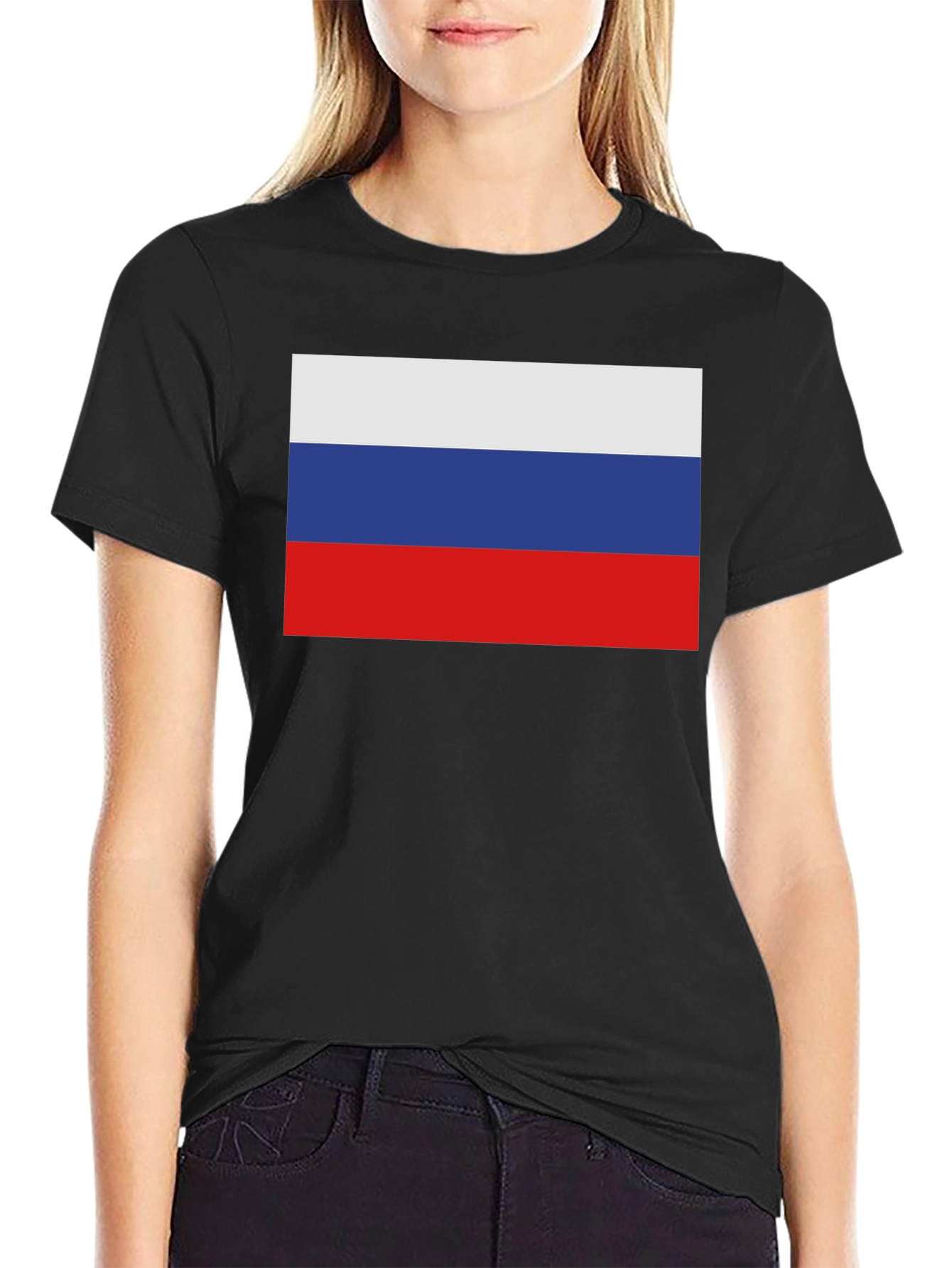 Russia Flag Graphic Tee - Black Cotton T-Shirt