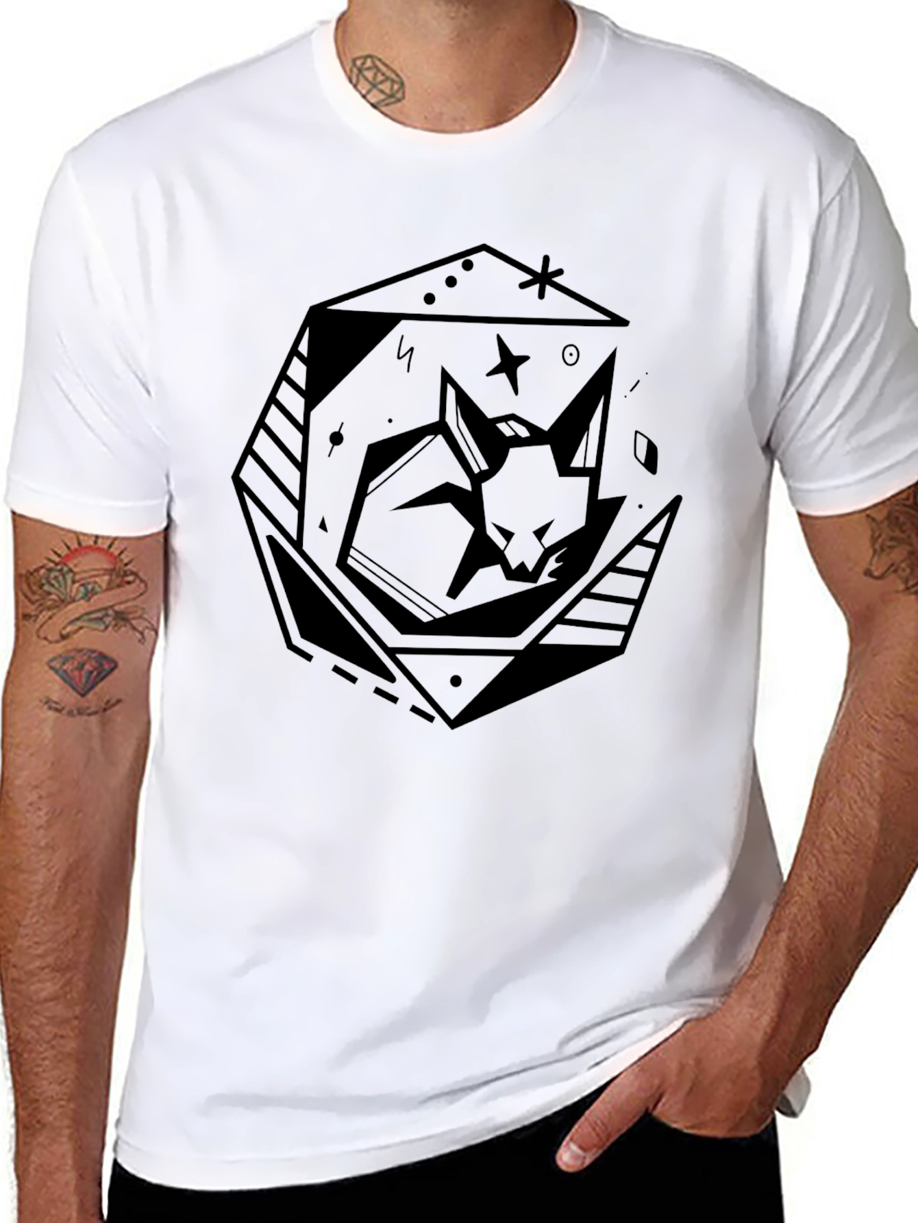Geometric Cat Tee - Modern Graphic T-Shirt