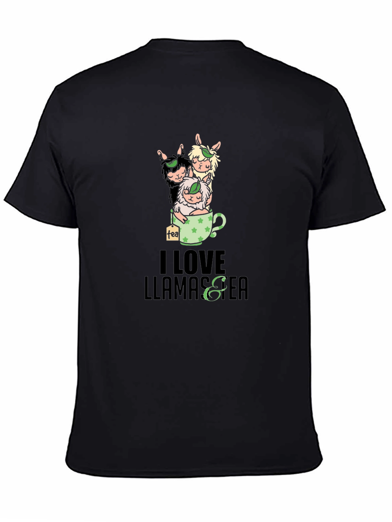 I Love Llamas & Tea Black T-Shirt