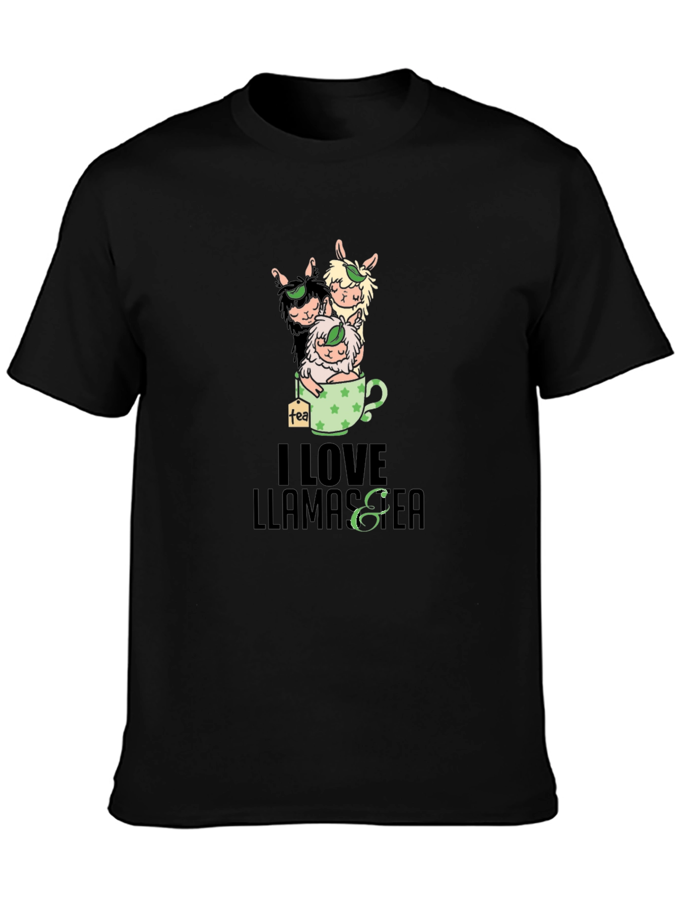 I Love Llamas & Tea Black T-Shirt
