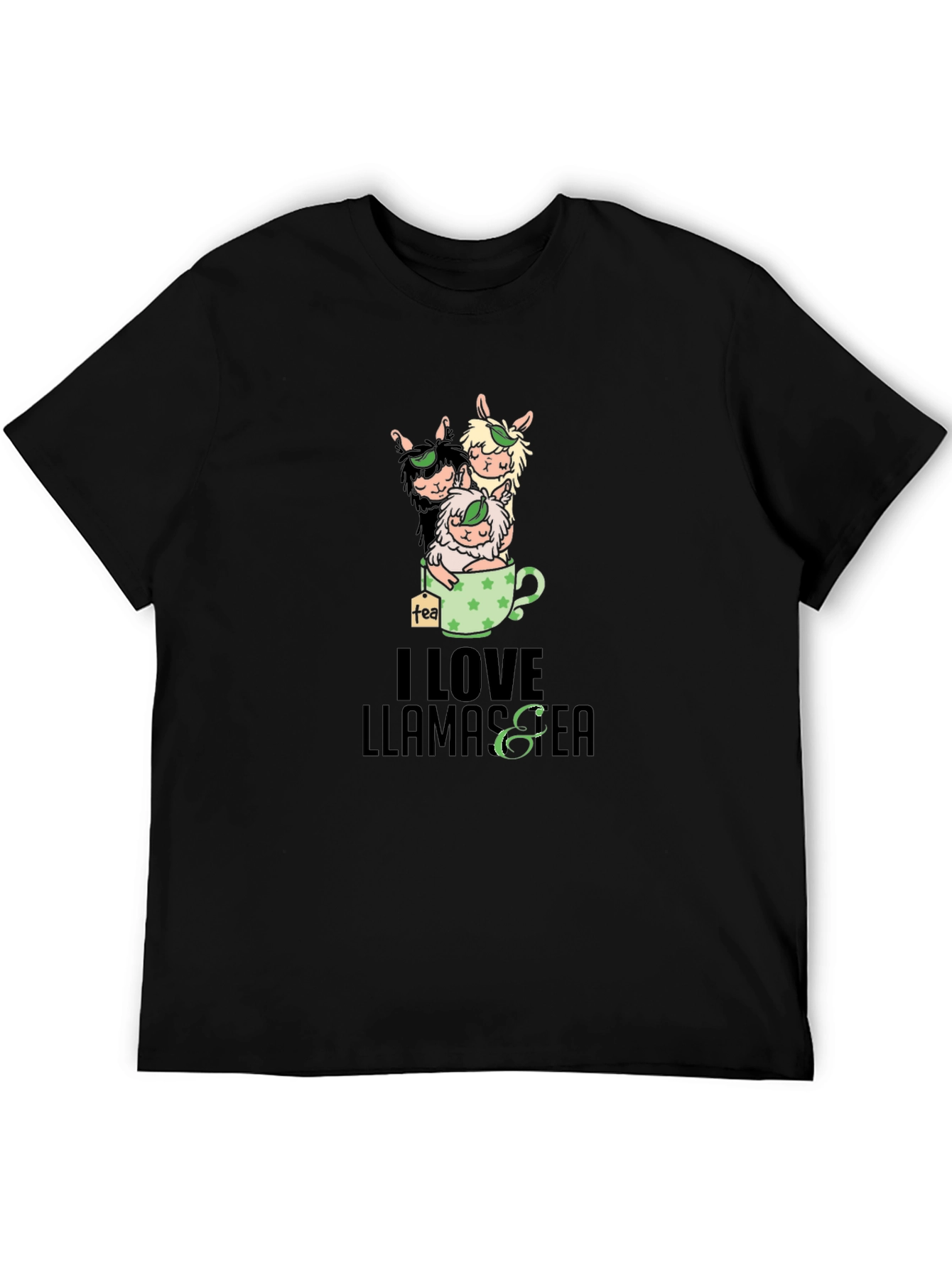 I Love Llamas & Tea Black T-Shirt