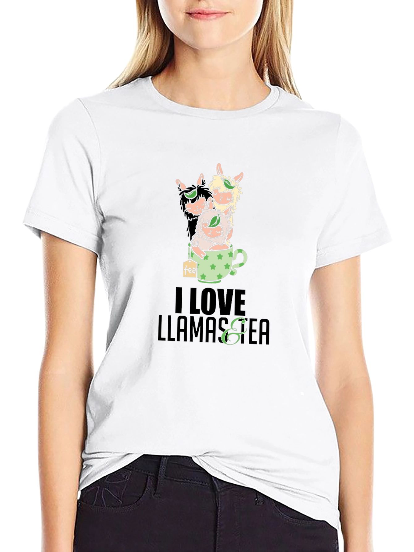 I Love Llamas & Tea Black T-Shirt