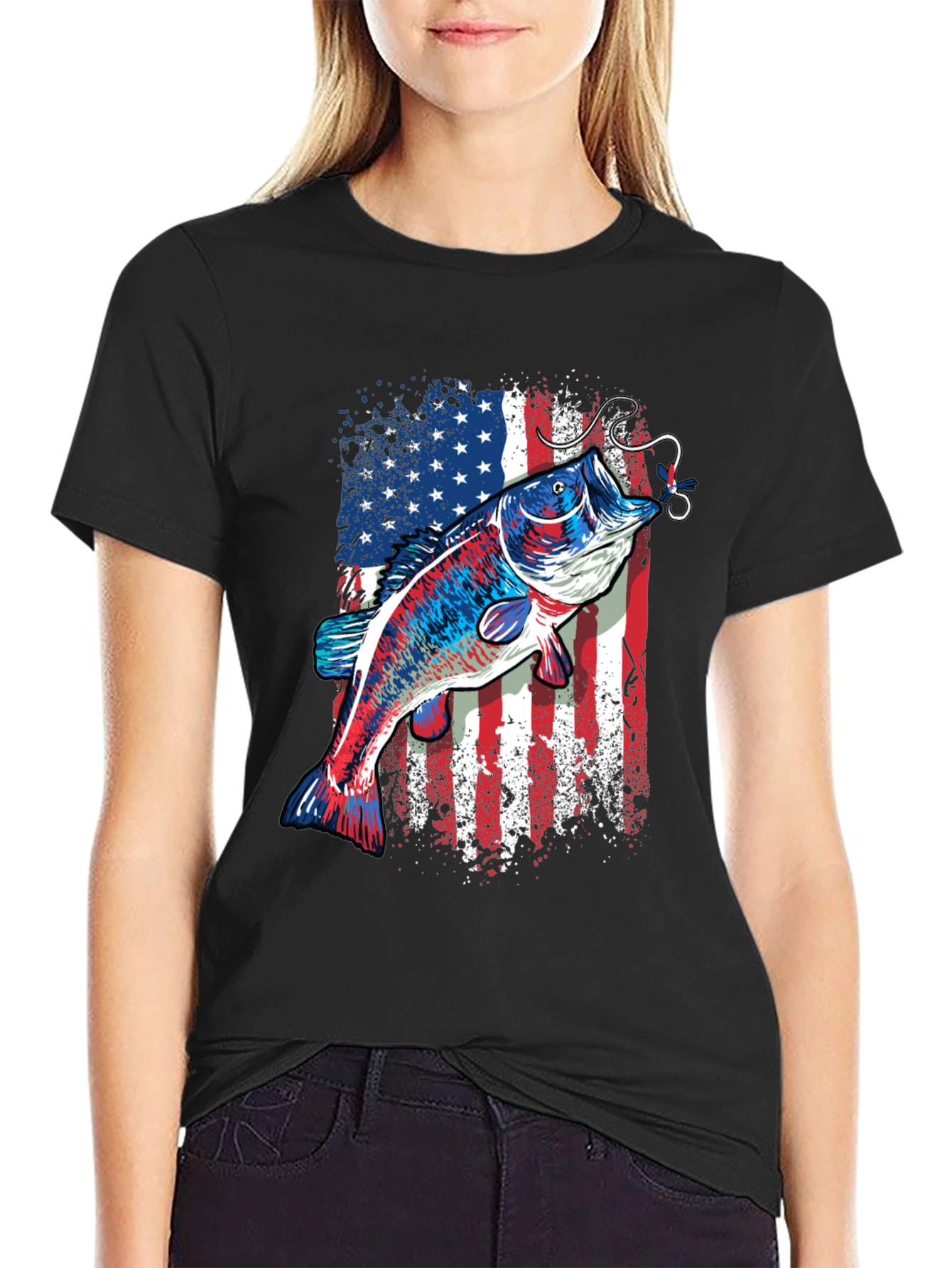 American Flag Bass Fishing T-Shirt